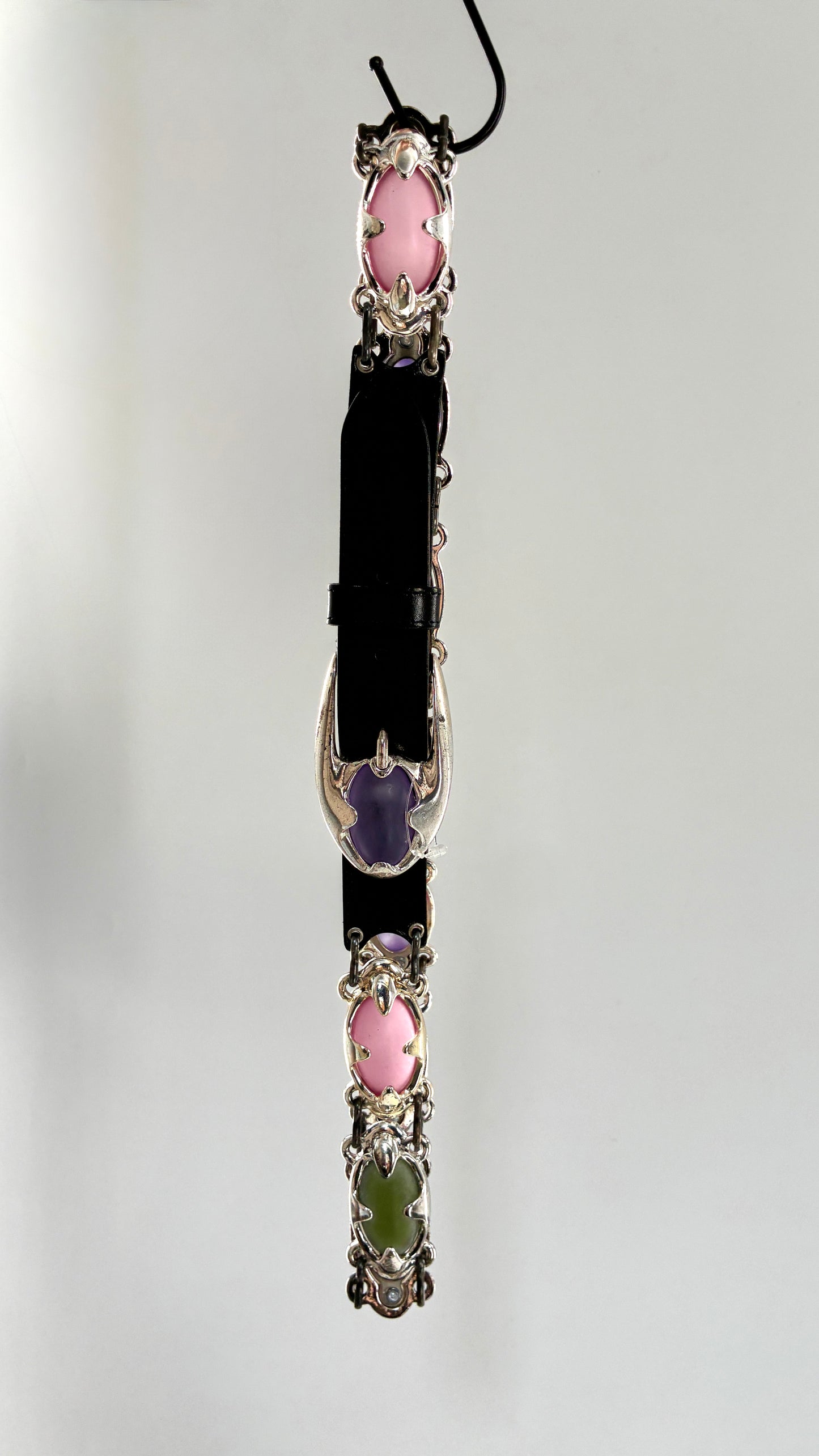 Vintage NEIMAN MARCUS Linea Pelle  Silver Metal Belt with Oversized, Sautered Gemstone Details Made in Italy (Medium)