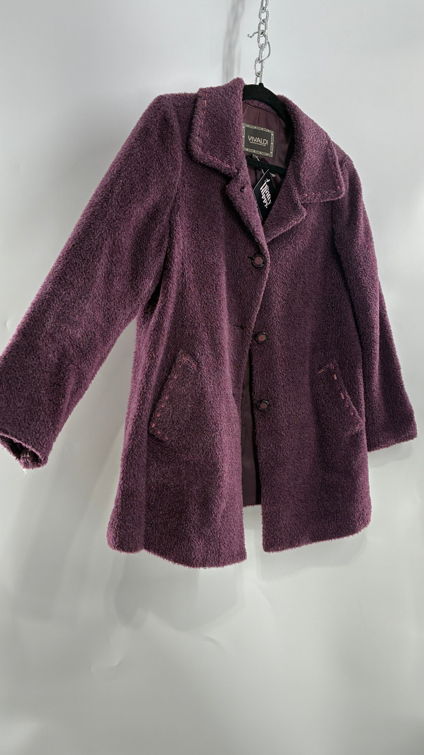 Vintage VIVALDI Purple Coat with Ribbon Stitch Detail (97,102,165cm)