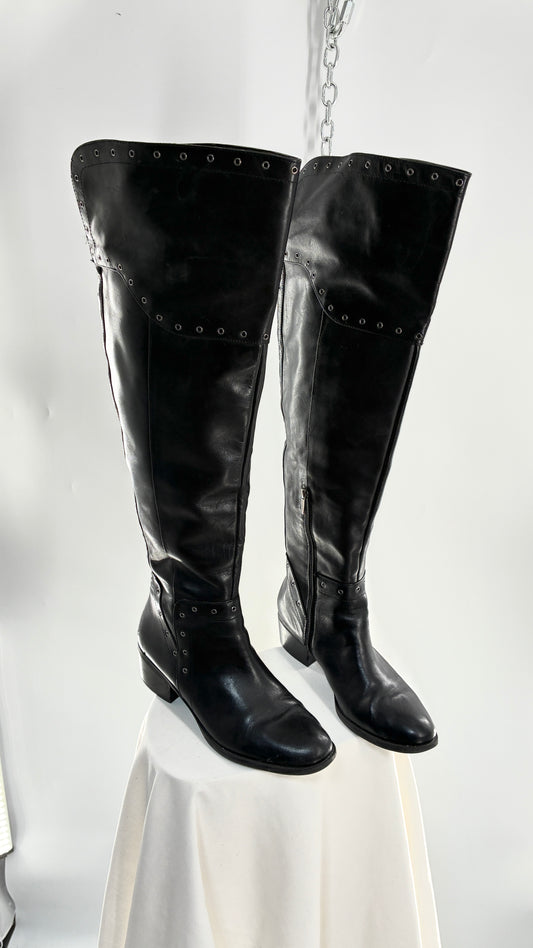 VINCE CAMUTO Genuine Leather Black Over the Knee, Thigh High Boots with Studding Details (11/41)