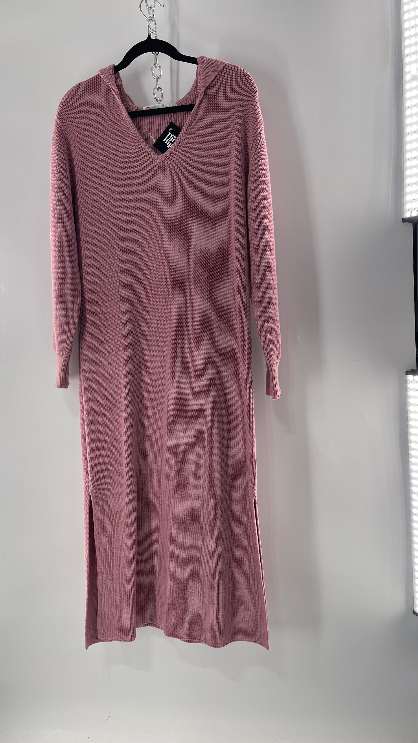 Free People Dusty Pink/ Mauve Full Length Knit Hoodie Snuggie Dress (S)