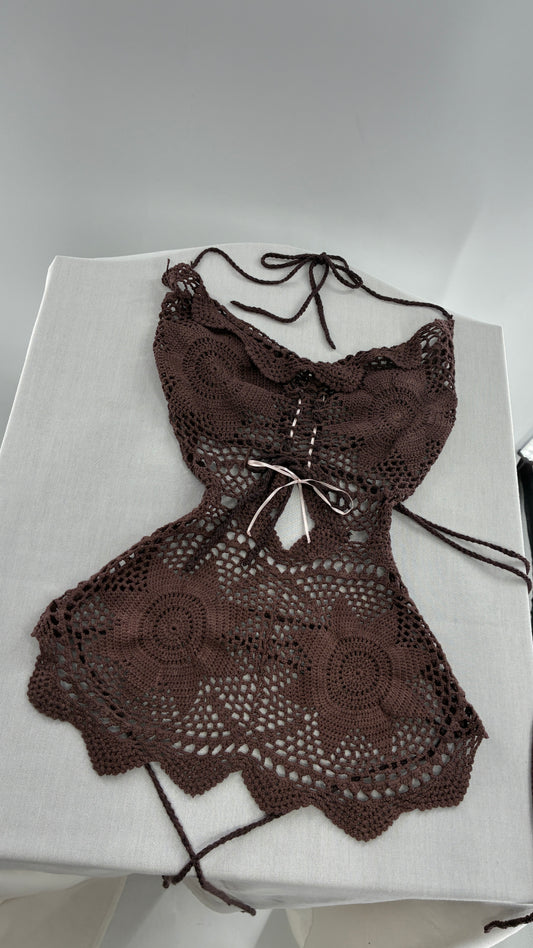 Handmade Brown Crochet Backless Tunic (One Size)