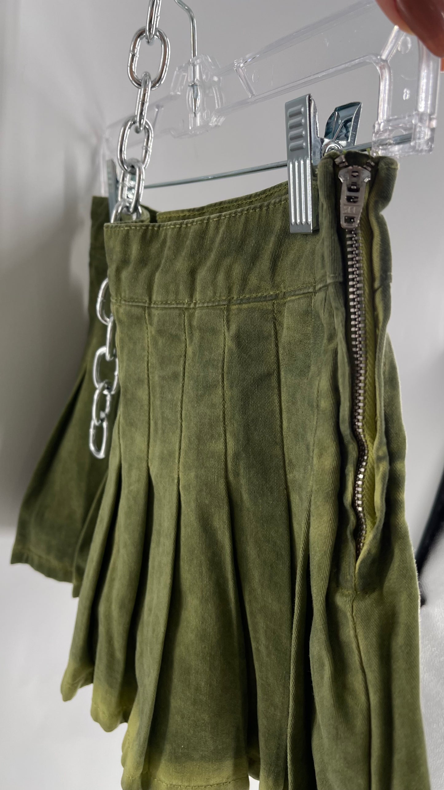 BDG Acid Washed Green Pleated Mini Skirt (XS)