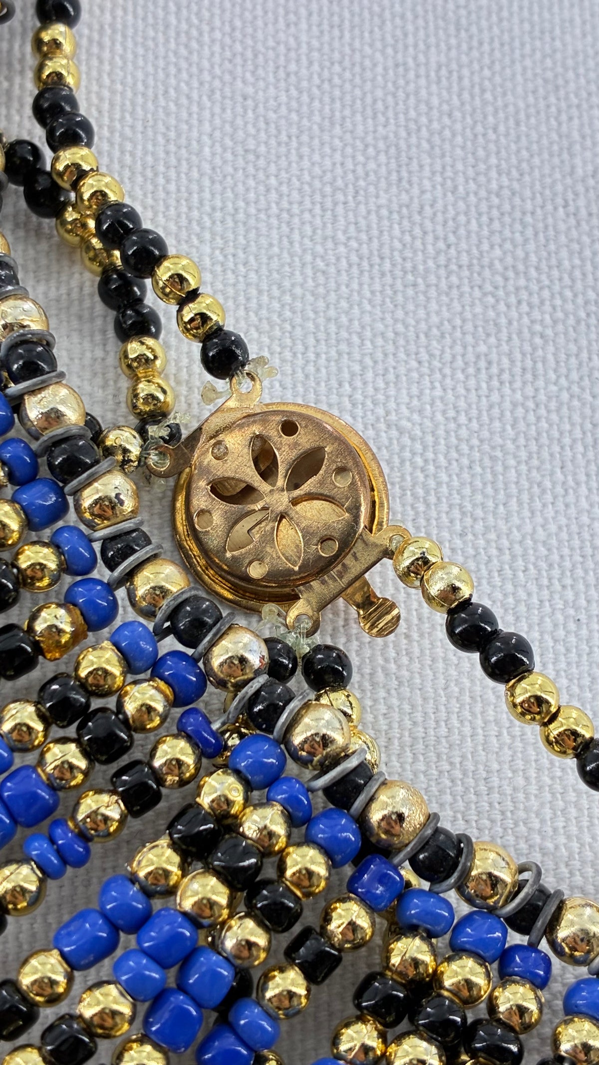 Vintage Egyptian Cleopatra Pharaoh Scarab Beaded Bib Necklace