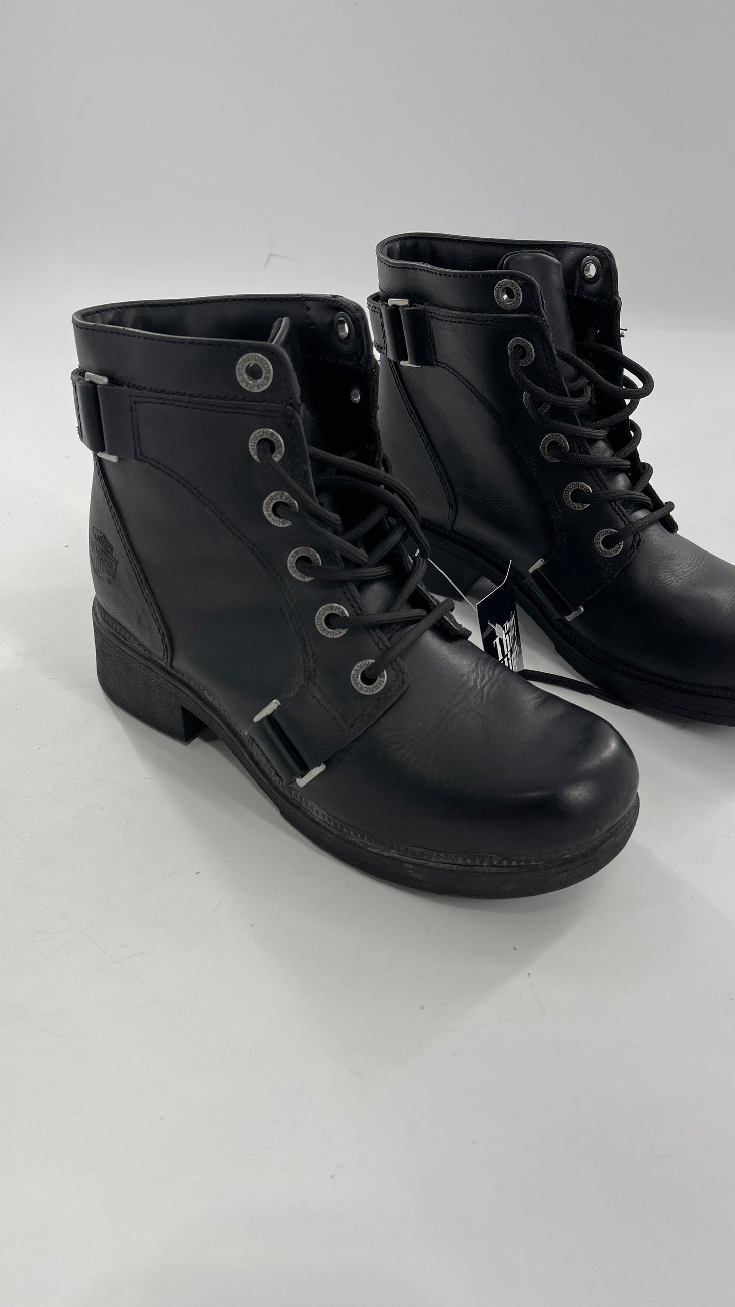 Harley Davidson Black Leather Combat Boots (8.5)