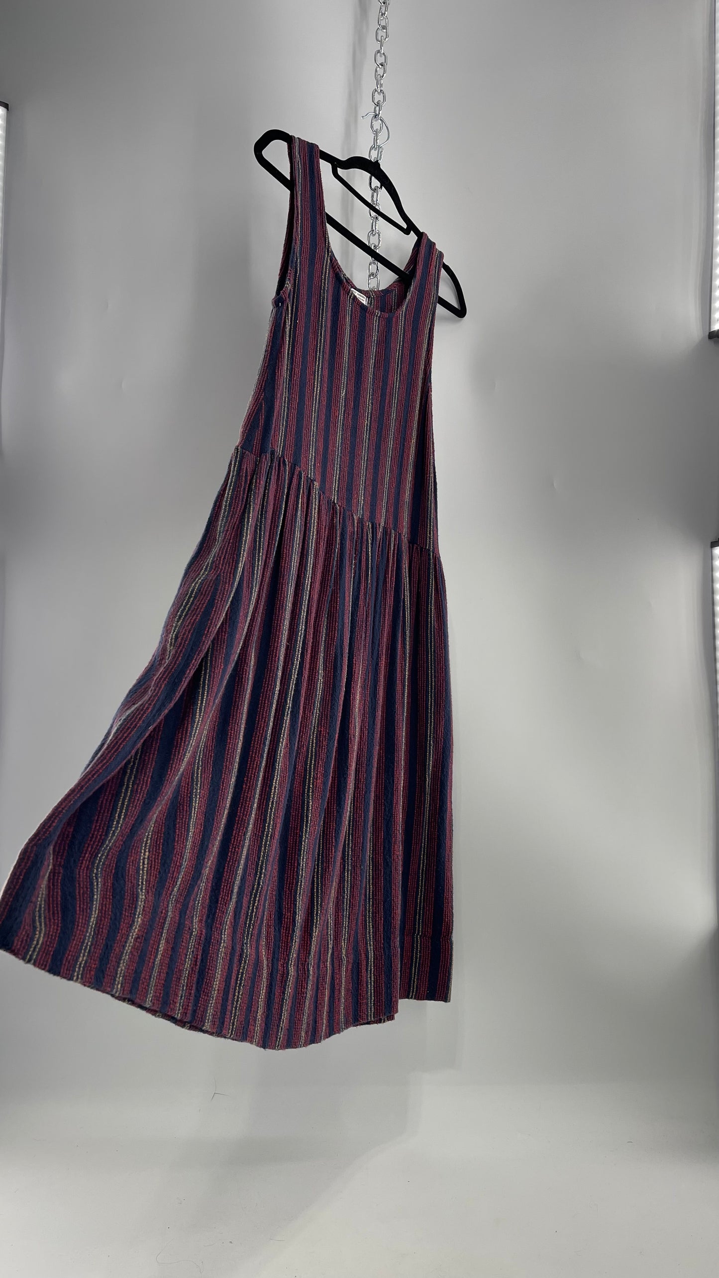 Becky Ashenden Vintage Hand Woven Shelburne, MA Midi Overall Dress with Pockets (M)