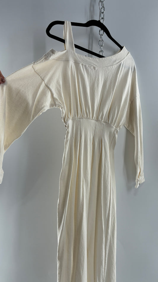 Free People Off White Long Sleeve Maxi Dress with Shoulder Strap (XS)