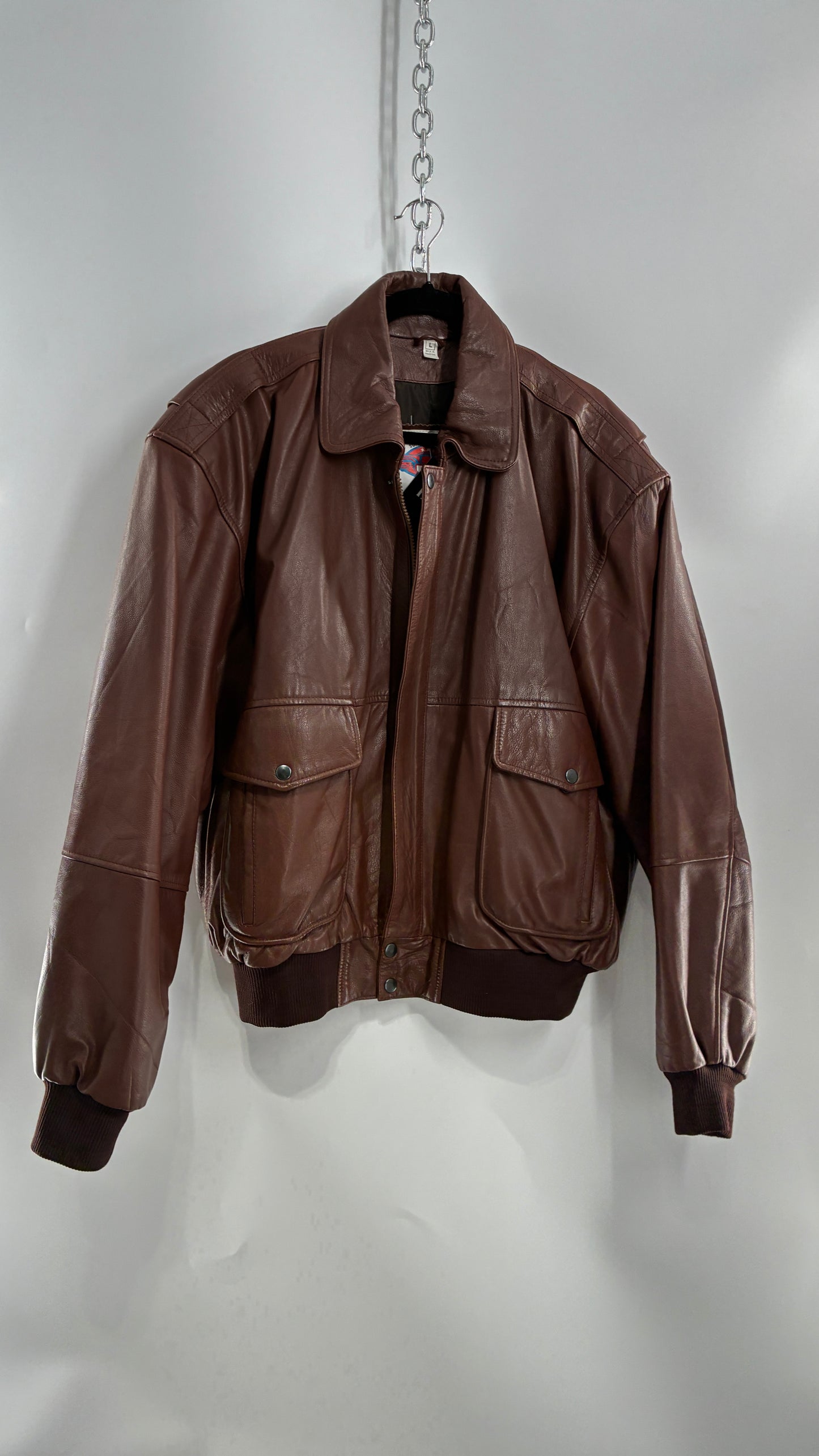 Vintage SUPER FORTRESS B2 Brown Leather Bomber Jacket (Large)