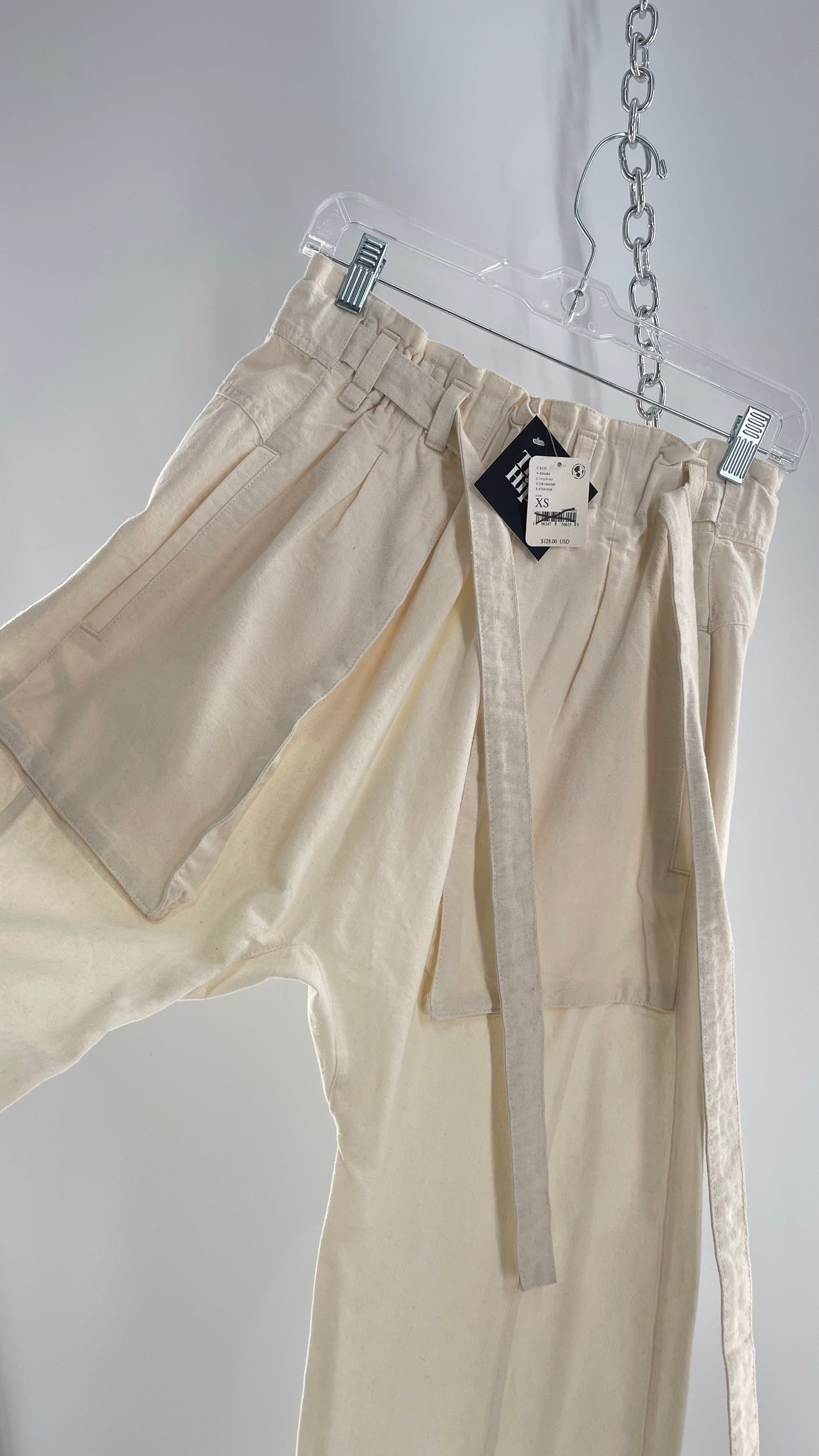 Free People Cream Color Canvas Belted Pants with Oversized Pockets and Tags Attached (XS)