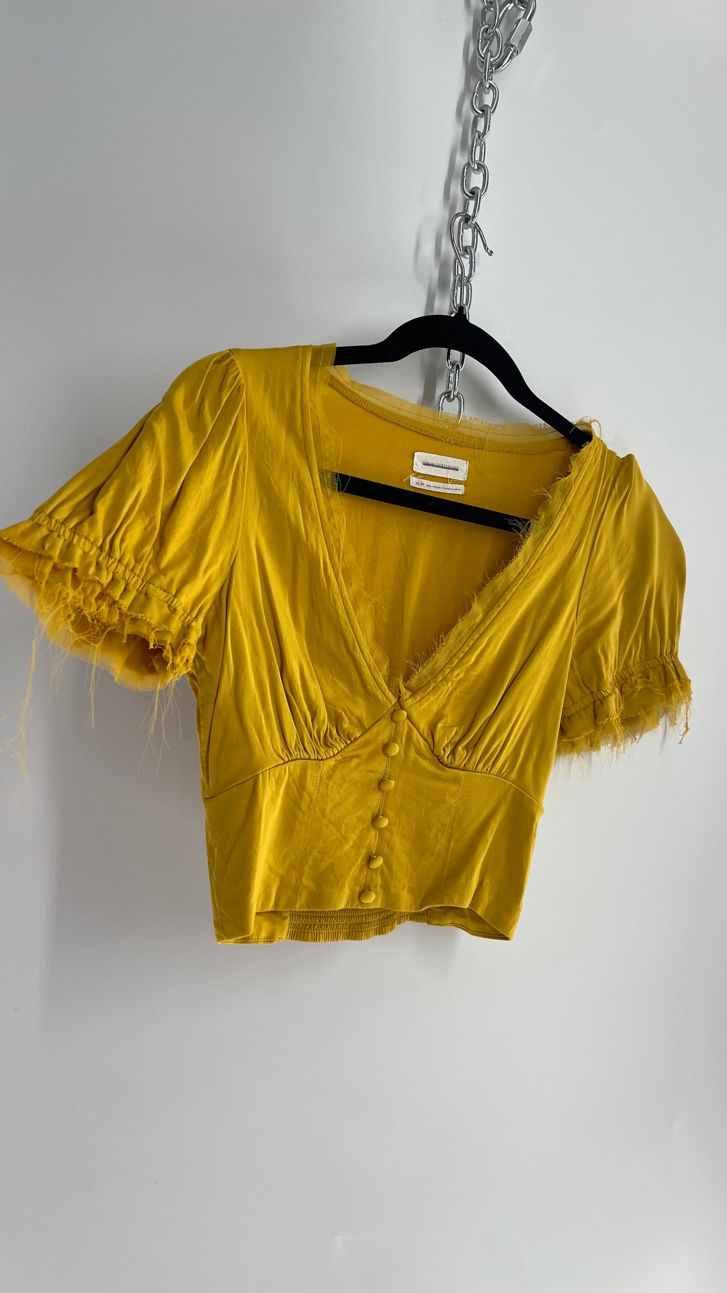 Urban Outfitters Yellow Button Front Cropped Top (XS)