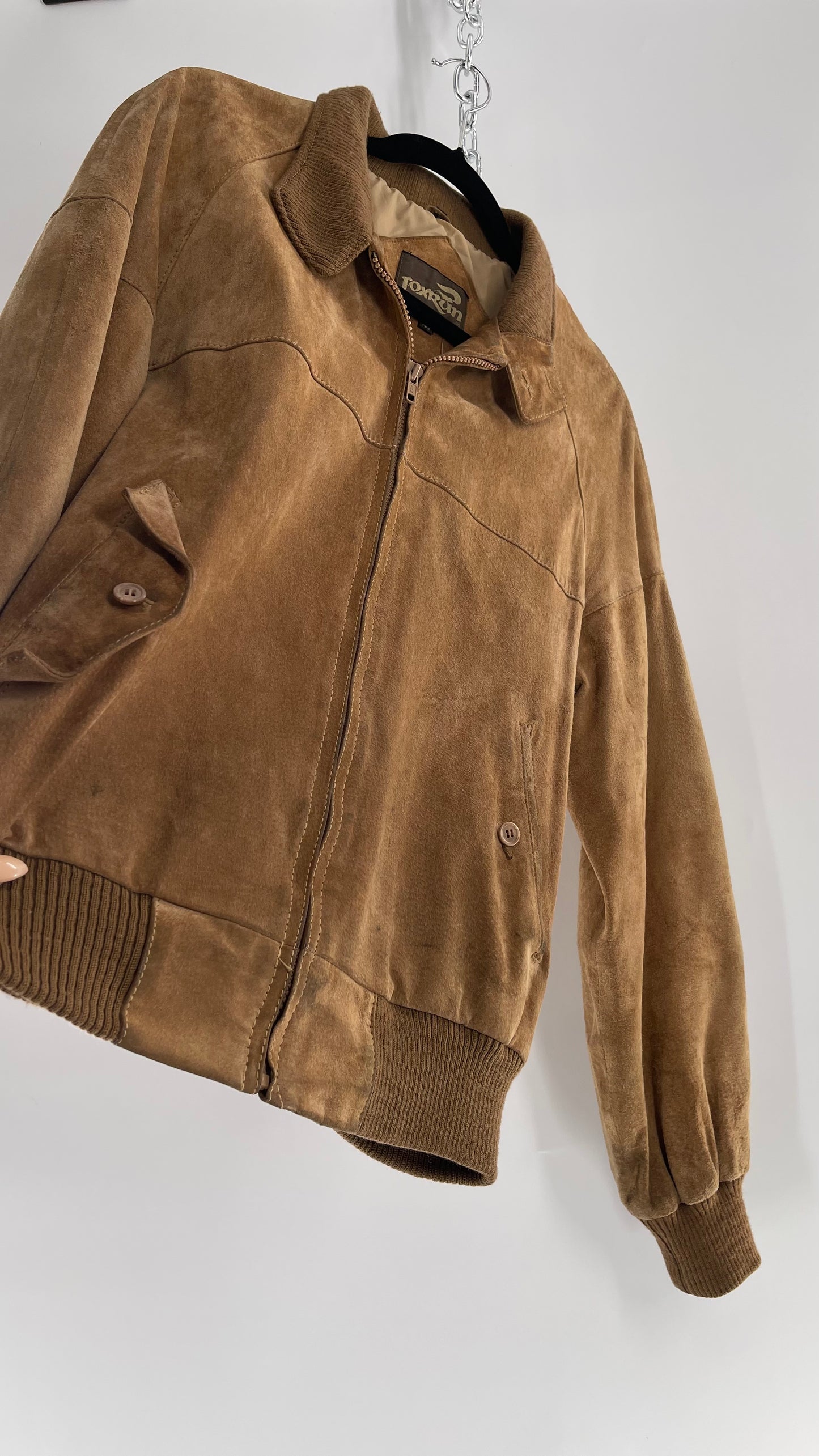 Vintage FOXRUN Caramel Brown Suede Bomber Jacket (40)