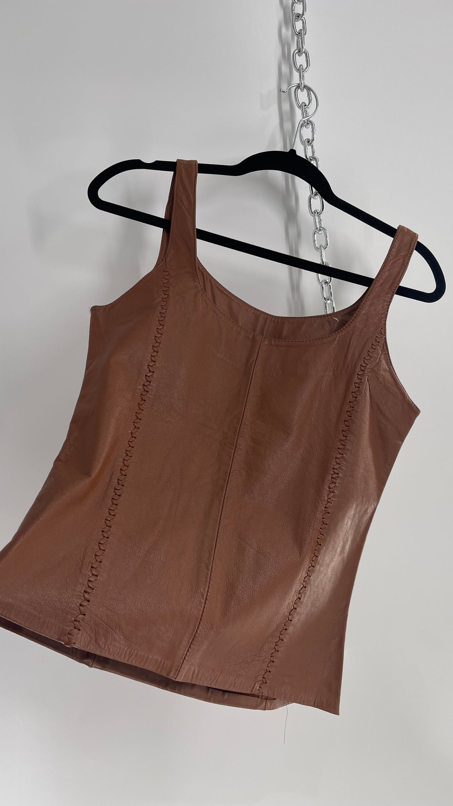 Vintage Brown Leather Tank with Braided Details (Medium)