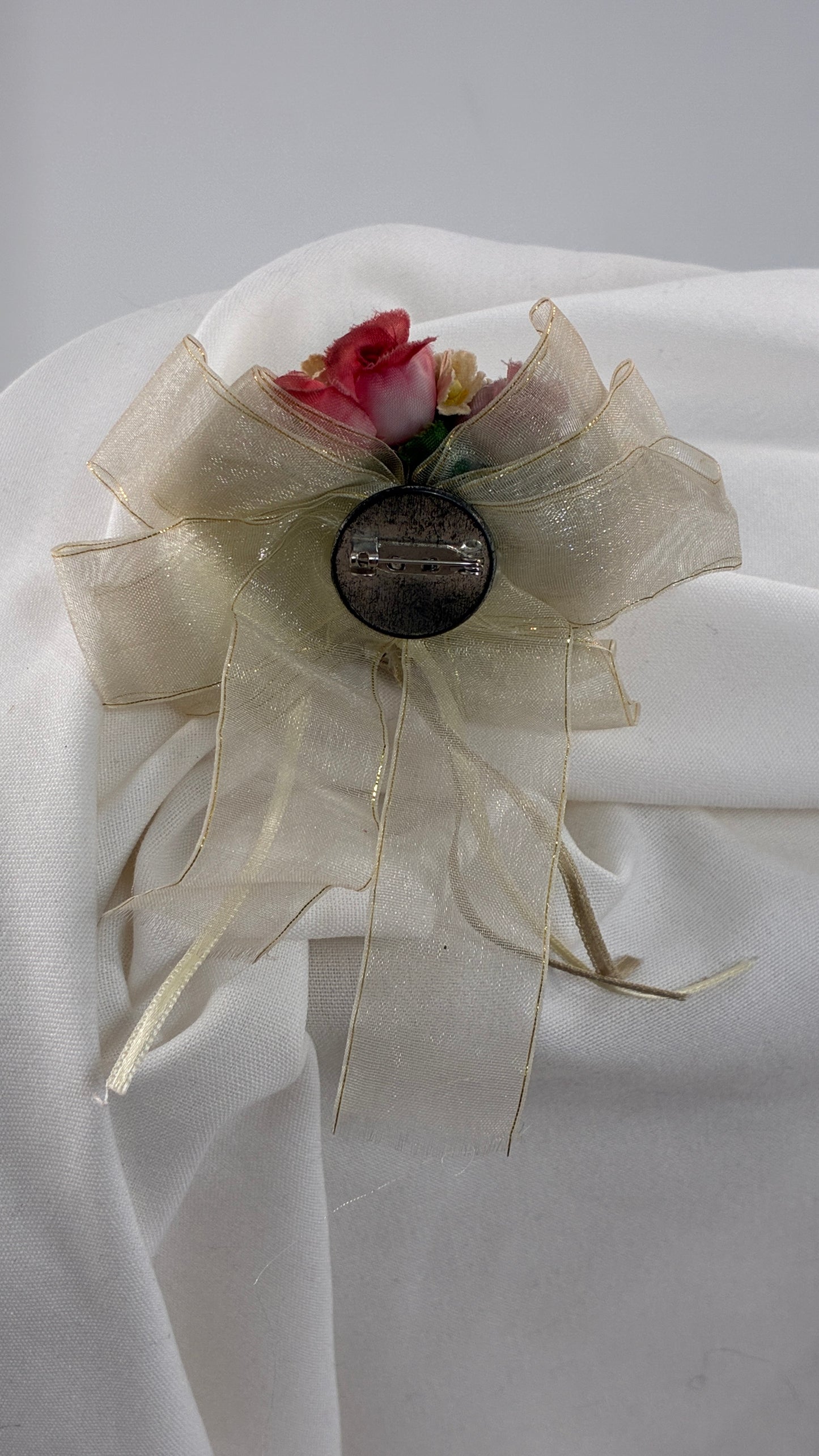 Vintage Lace Fabric Florals Bow Pin Brooch