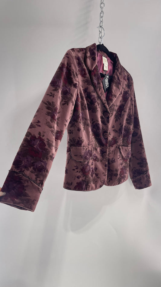 Vintage Floral Plum Purple Velour/Velvet Blazer (8)