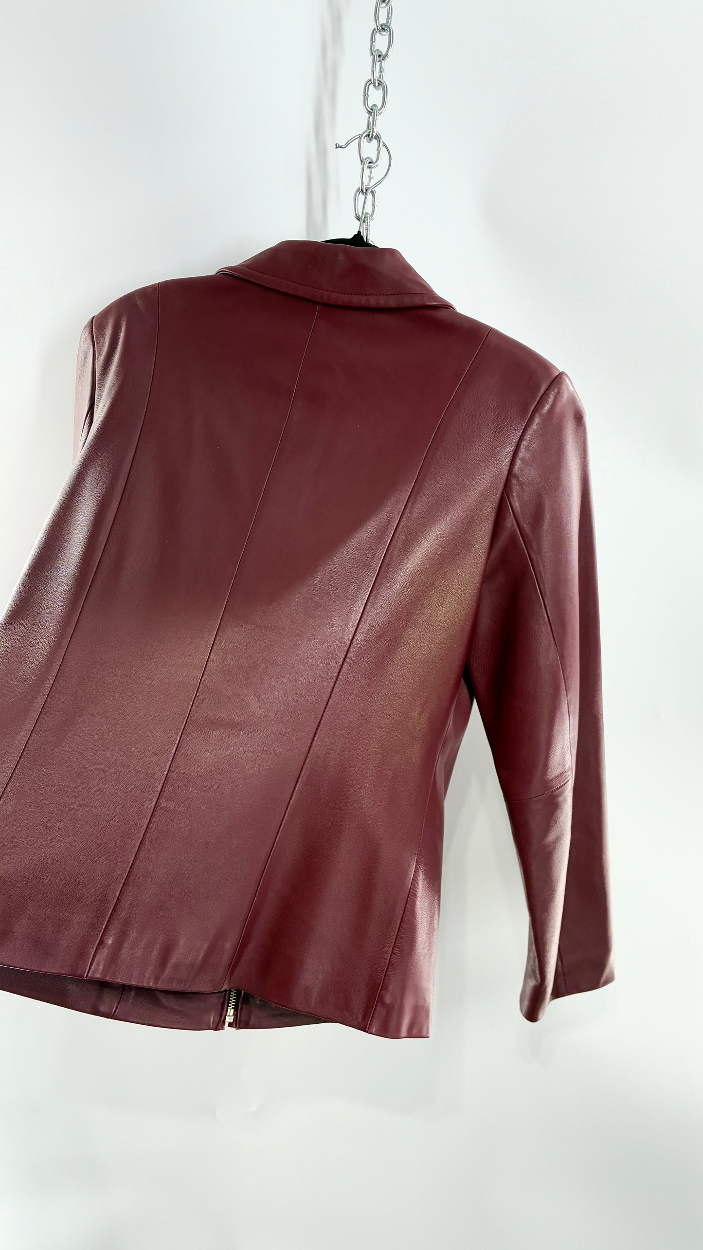 Vintage Lord & Taylor Burgundy Maroon Leather Zip Up Jacket (Small)