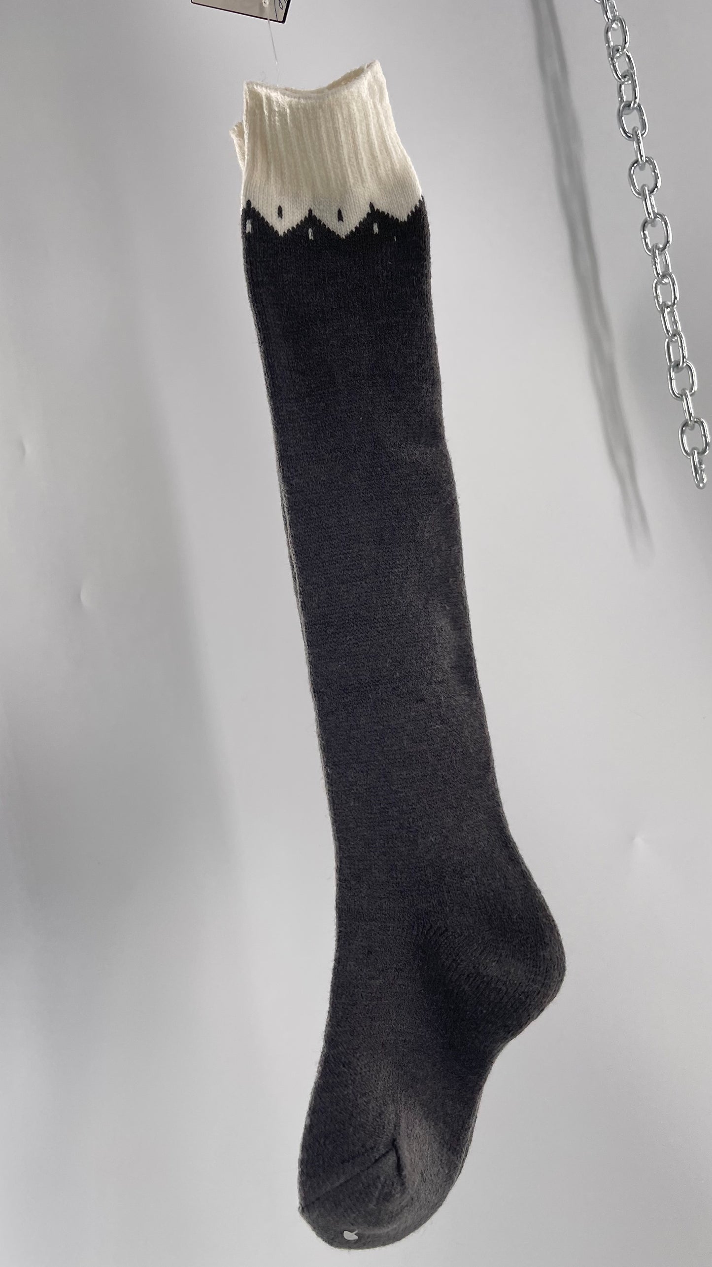 Free People Knit Dark Grey Thigh Socks with White Trim
