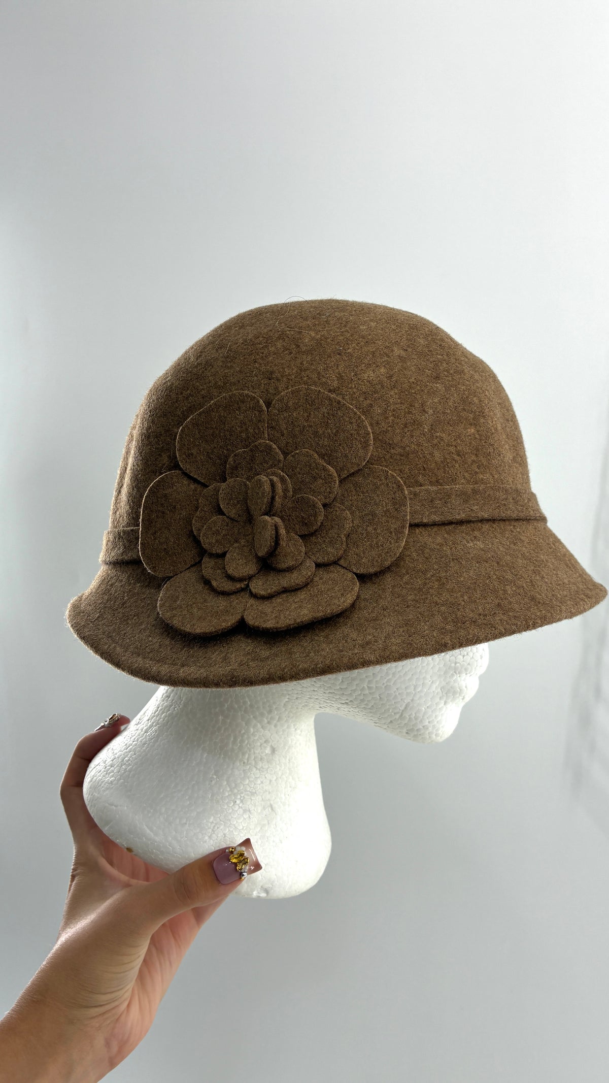 Vintage KATHY JEANNE Millinery 100% Wool Hat with Floral Rosette Appliqué