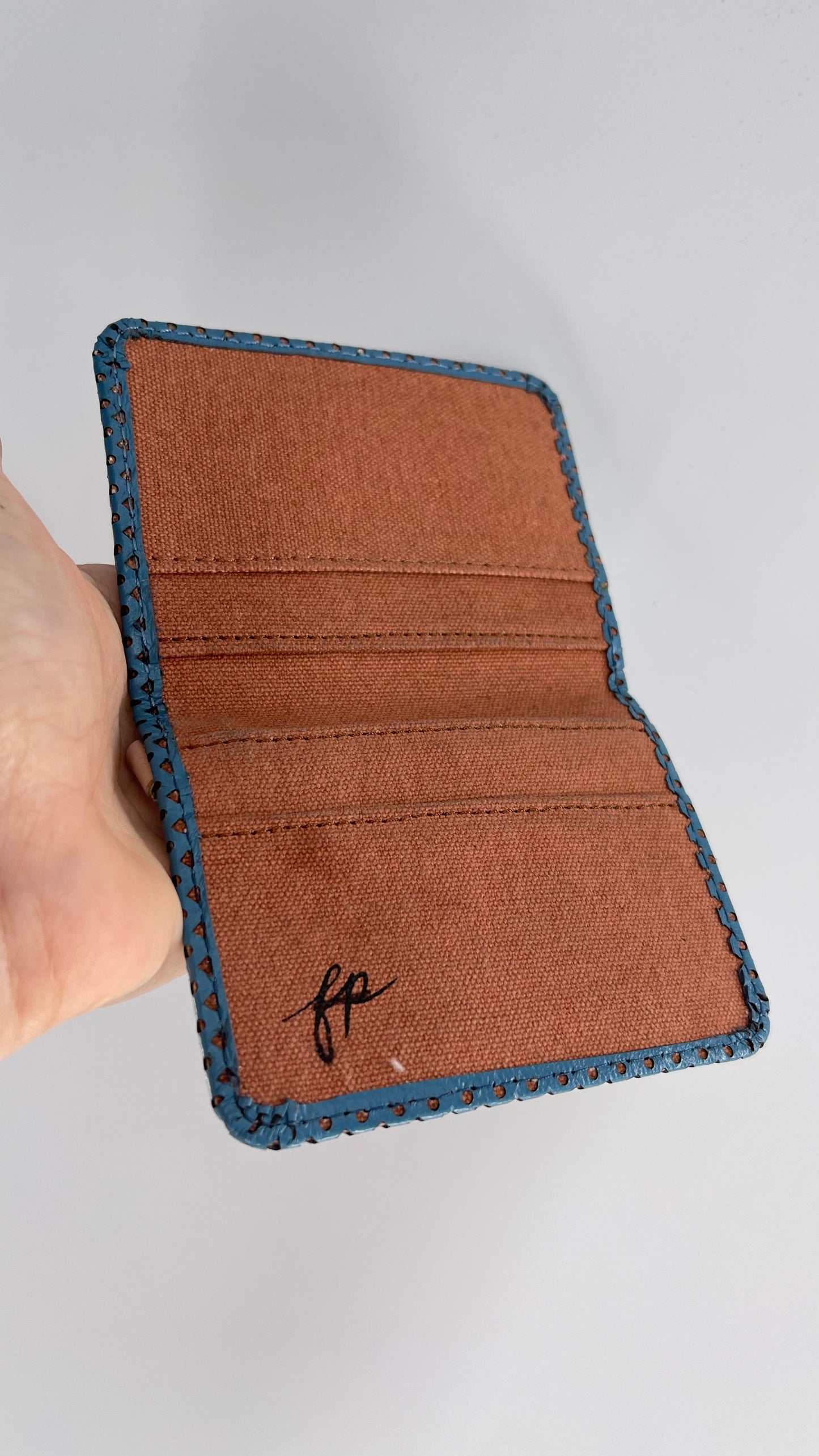 Free People Blue Leather Wallet with Canvas Lining