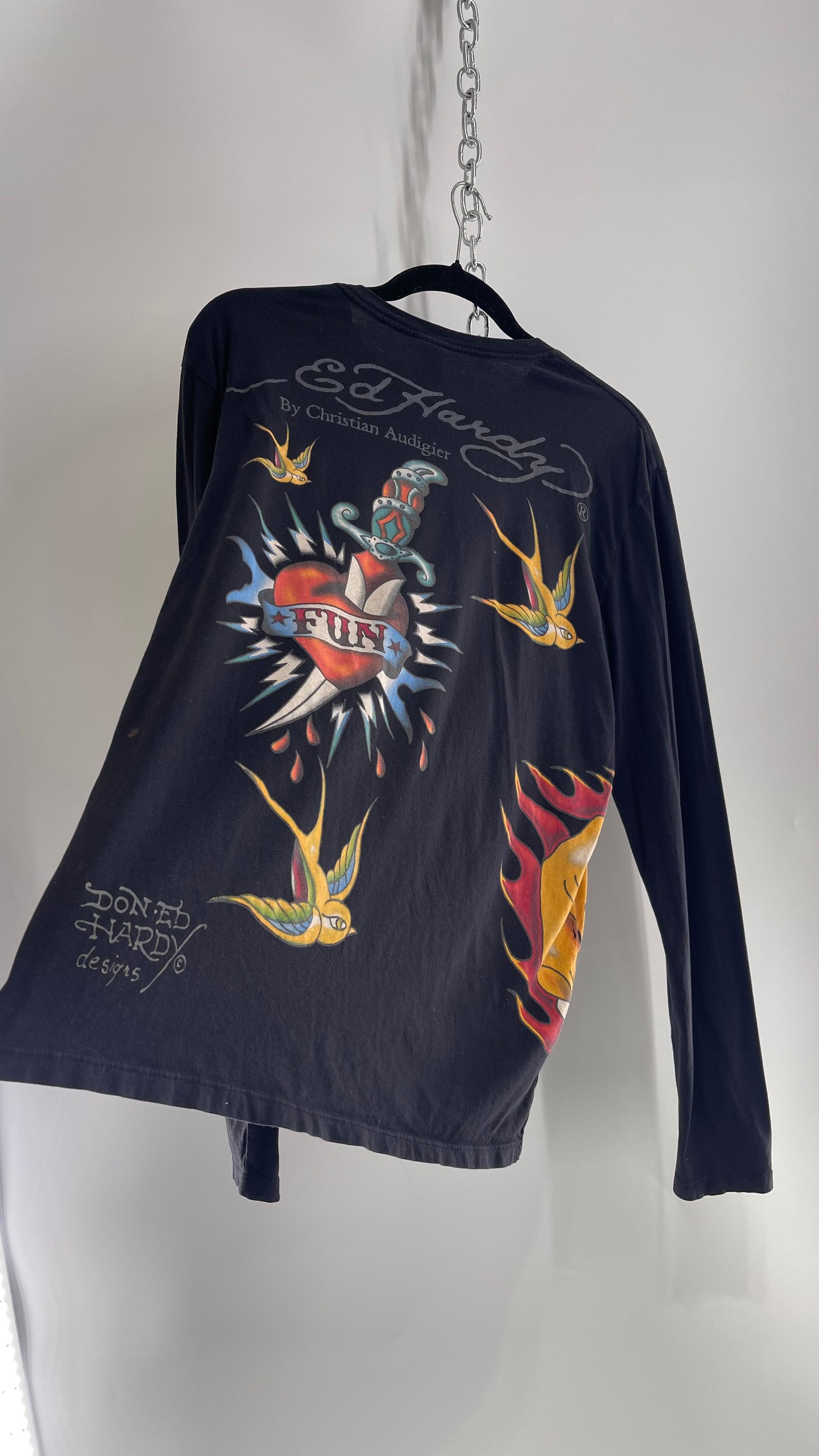 Rare Vintage Ed Hardy Pin Up Style Graphic Long Sleeve (Large)