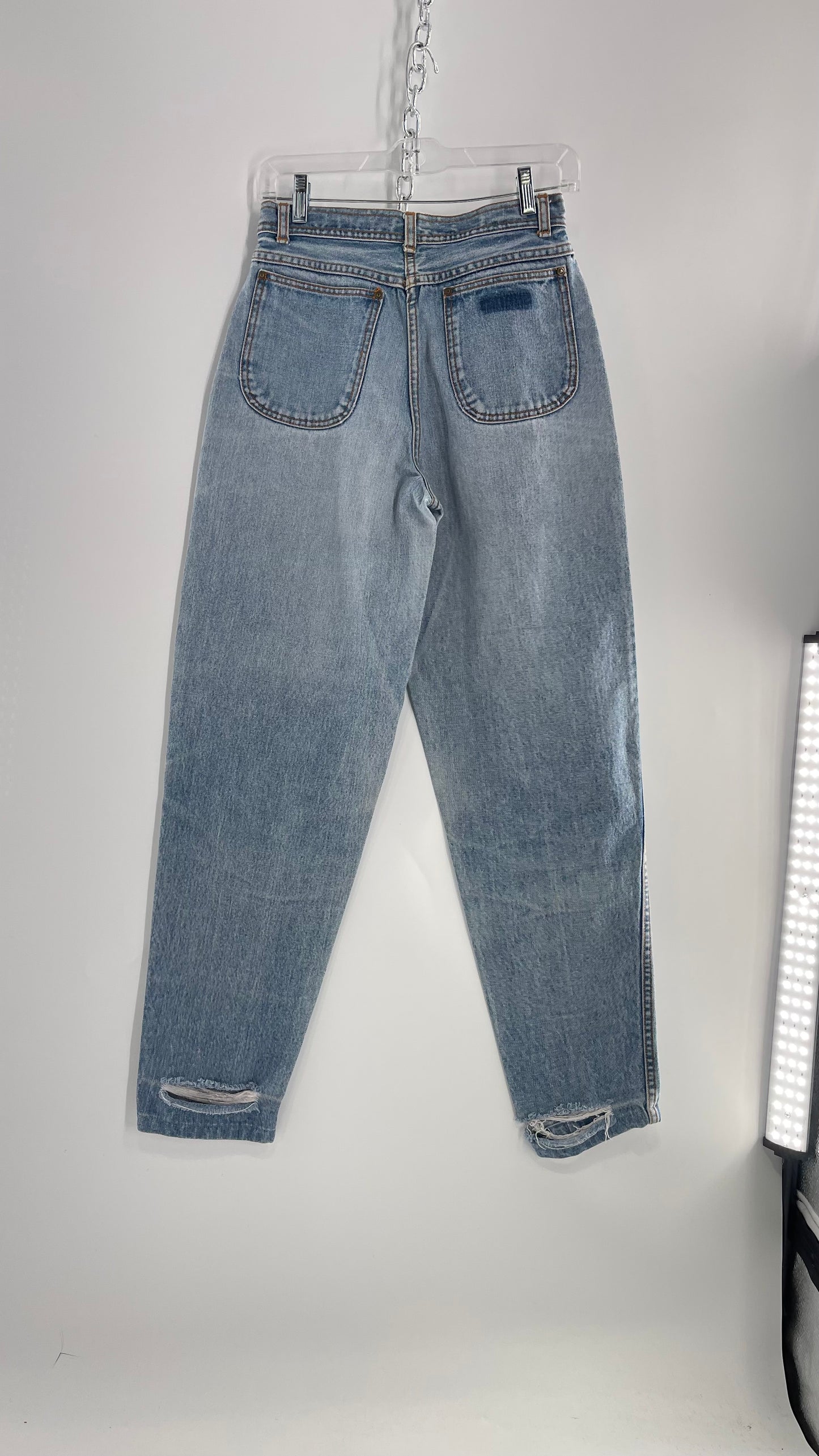 Vintage Sergio Valente Light Blue Ultra High Waisted Mom Jeans with Distressing (28)
