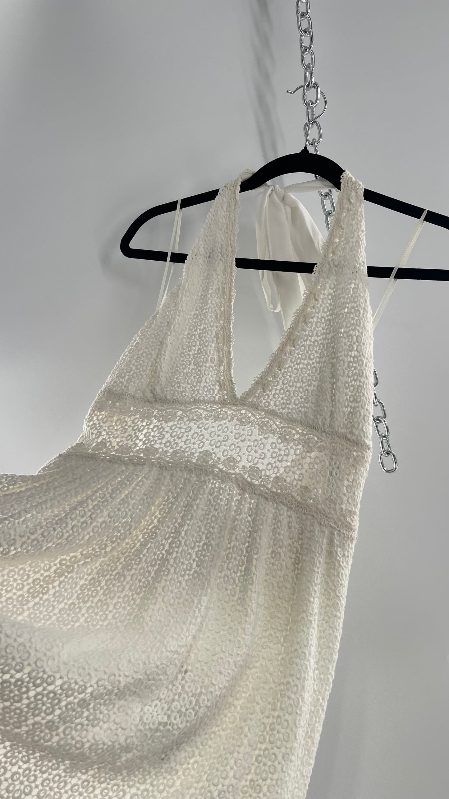 Free People 50s Style White Lace Halter Circle Skirt Dress (12)