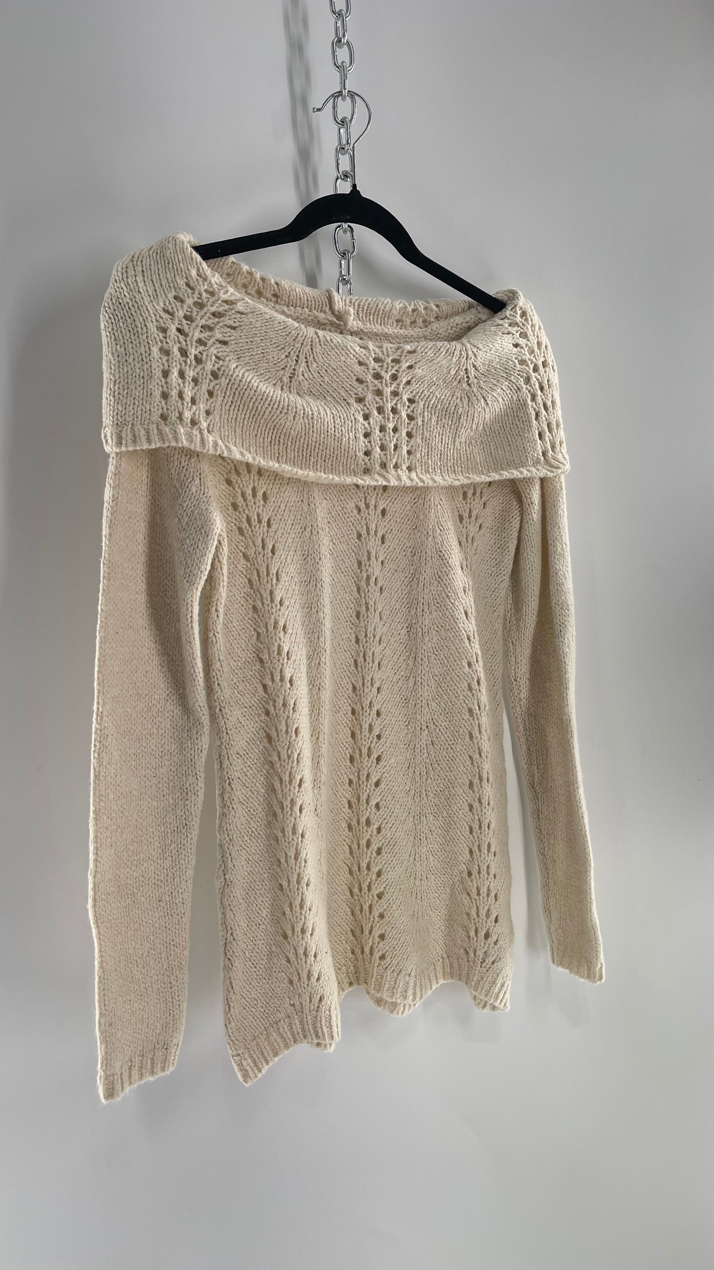 Maurices Anthropologie Off White Gold Tinsel Off the Shoulder Sweater (Small)