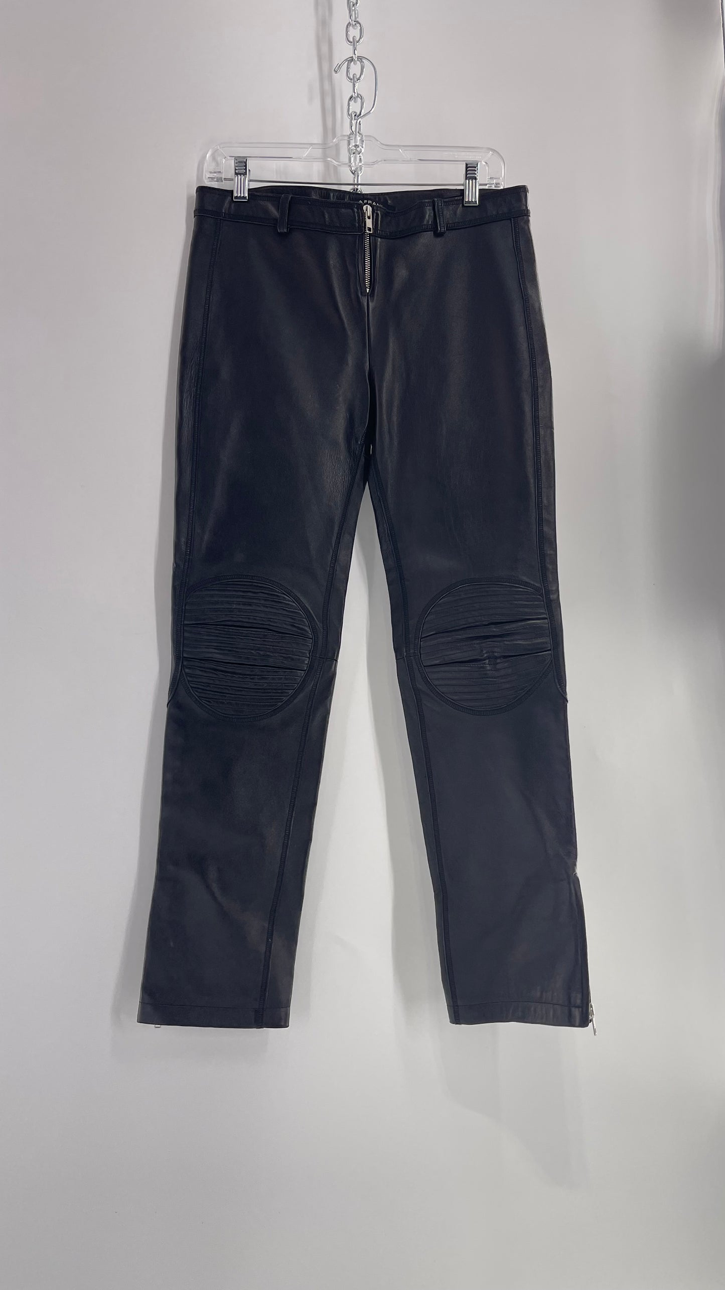 PAOLA FRANI 1990s Black Genuine Leather Low Waisted, Zip Front, Patched Bum and Knee Pants (8)