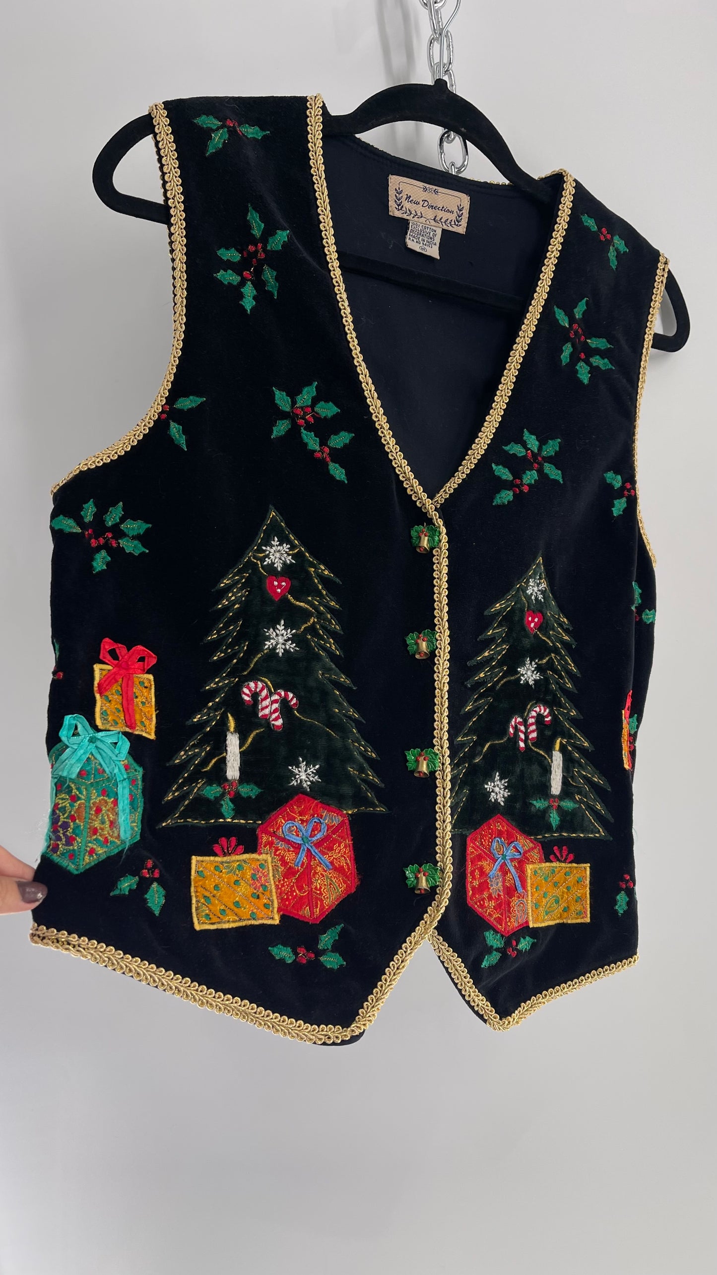 Vintage New Direction Velvet Patchwork Christmas/Holiday Vest (Medium)