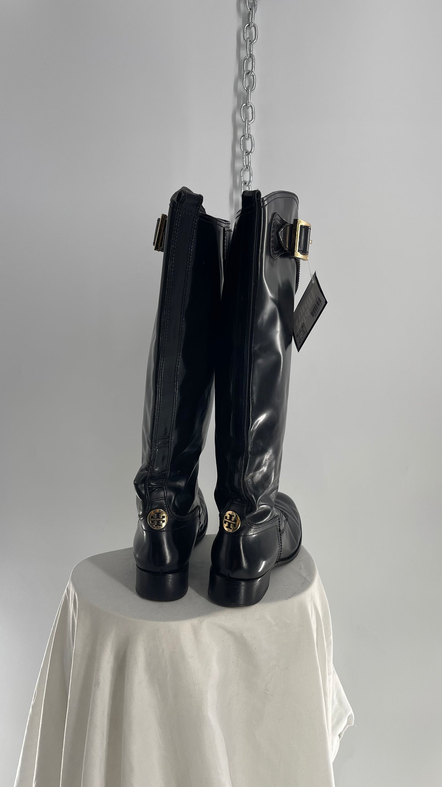 Vintage Tory Burch Patent Leather Bronze Zipper Front Riding Boots (8)