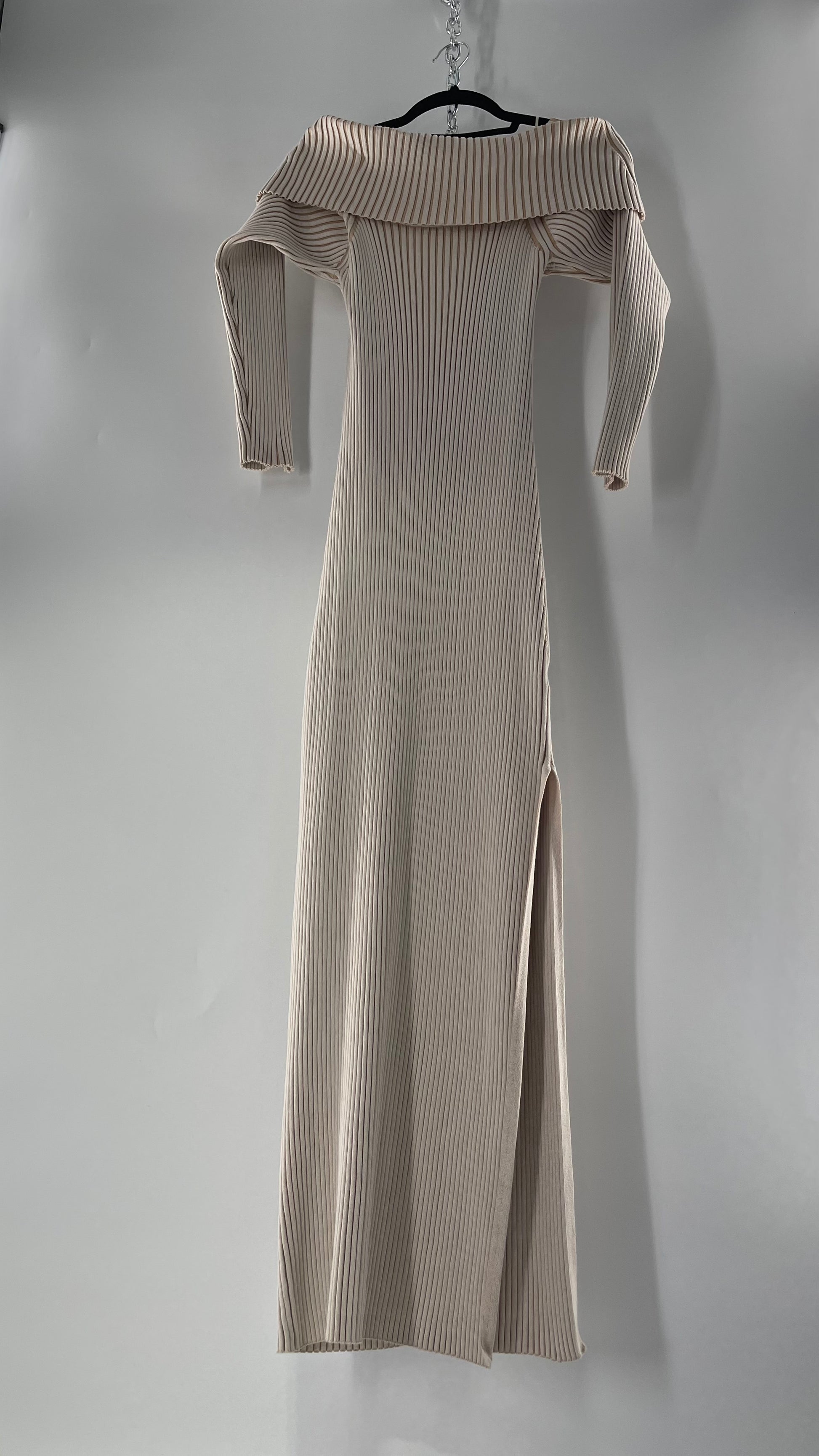 Anthropologie Beige Knit BodyCon Full Length Dress with Thick Off the The Thrifty Hippy Anthropologie Beige Knit BodyCon Full Length Dress with Thick Off the The Thrifty Hippy