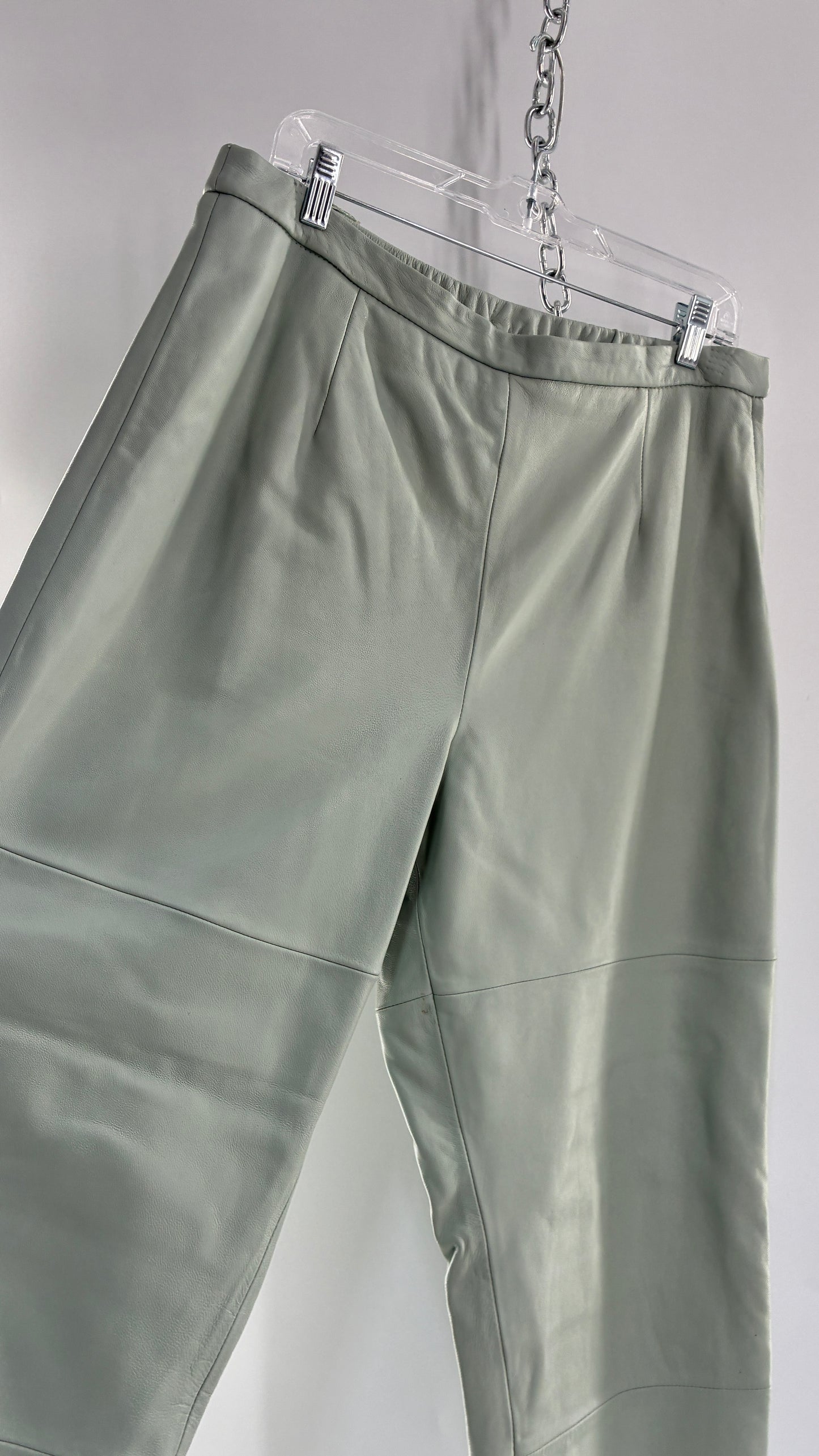 Vintage TERRY LEWIS Classic Luxuries Muted Seafoam, Genuine Leather Trousers with Silky Soft, Satin Lining (16P)