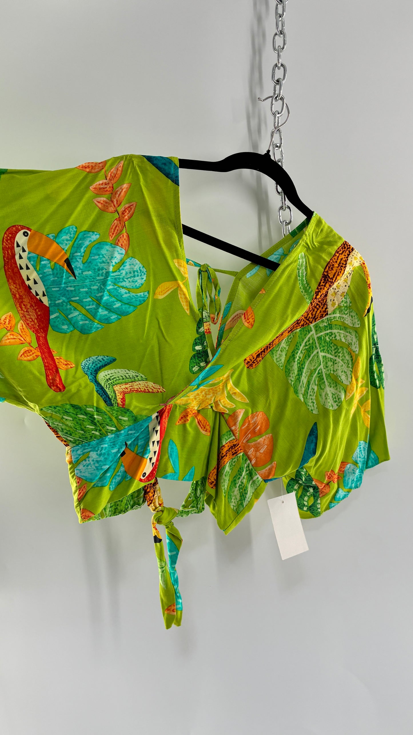 Imported Brazilian 100% Viscose Open Back Tropical Patterned Green Top (Medium)