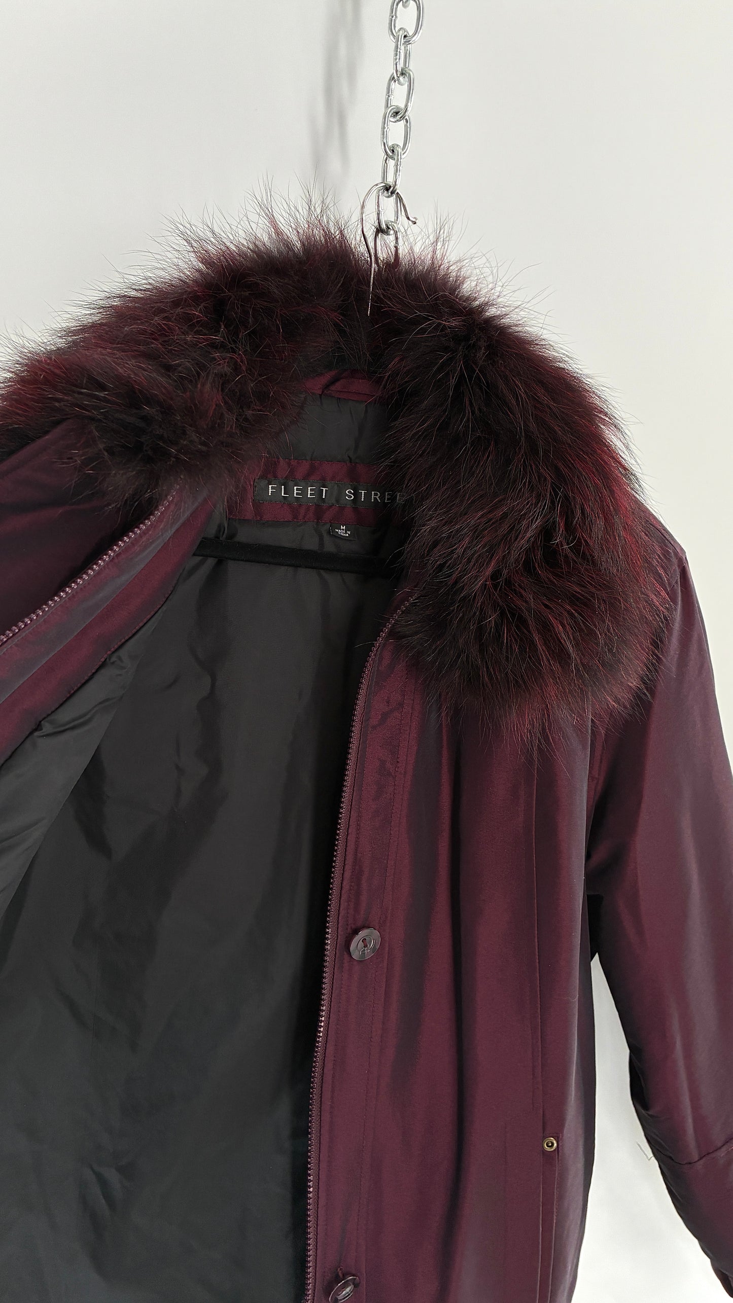 Vintage FLEET STREET Metallic Iridescent Purple Jacket with Exaggerated Genuine Fur Collar (Medium)