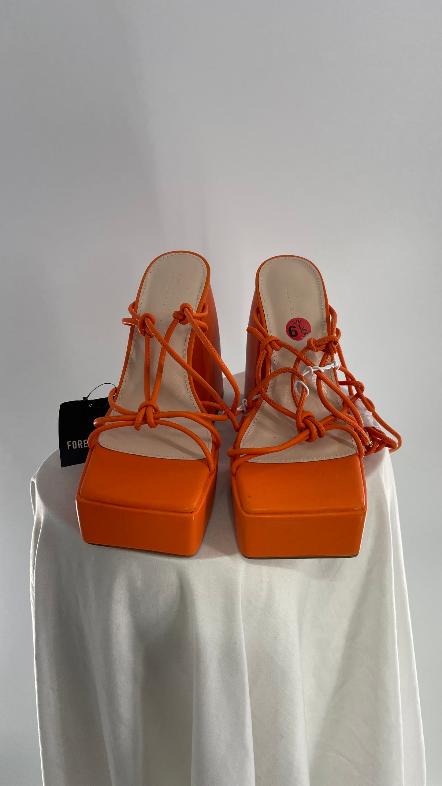 Liliana Orange Platform Chunky Heels (6.5)