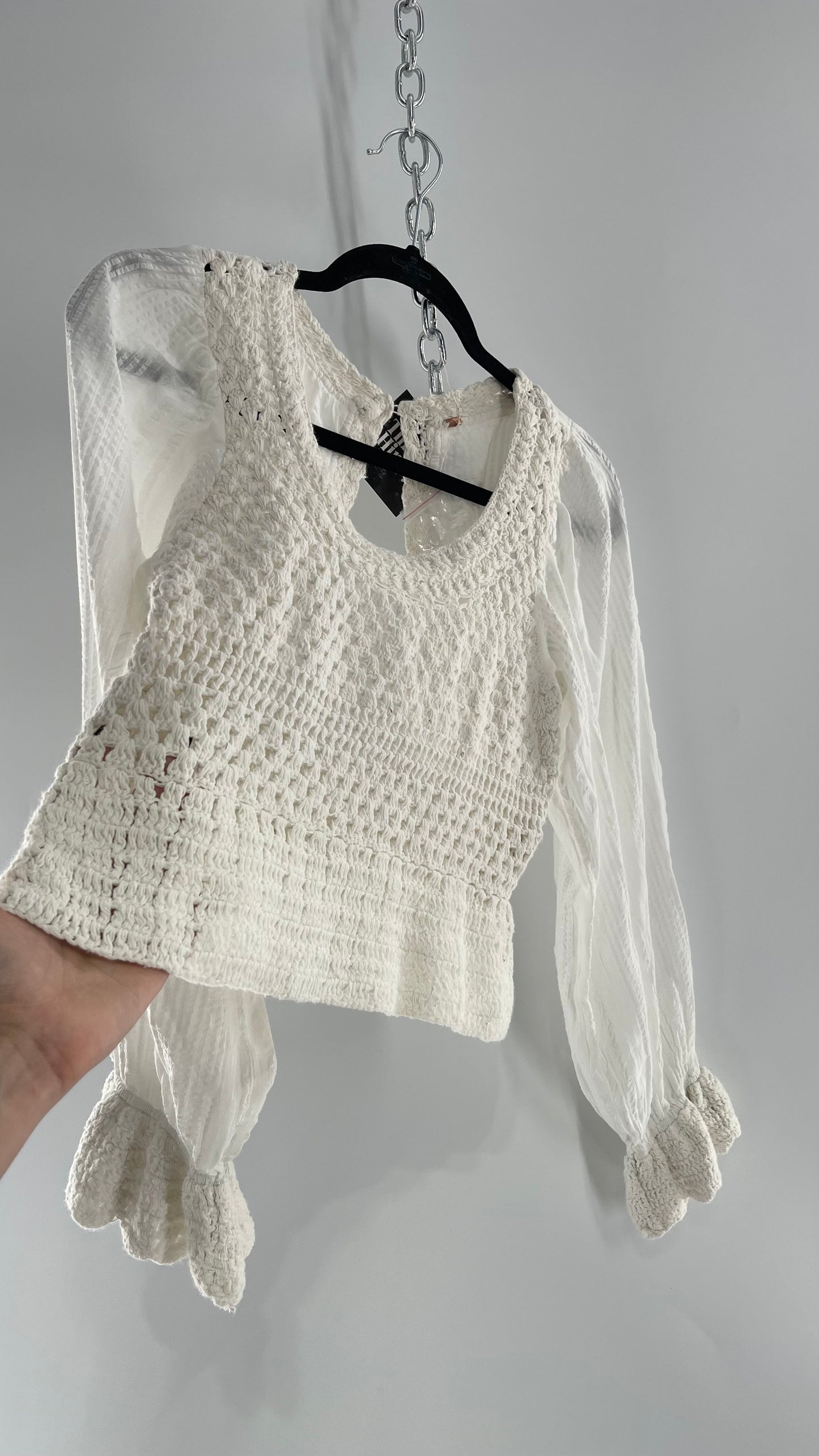 Free People White Crochet “Megan” Top (Large)