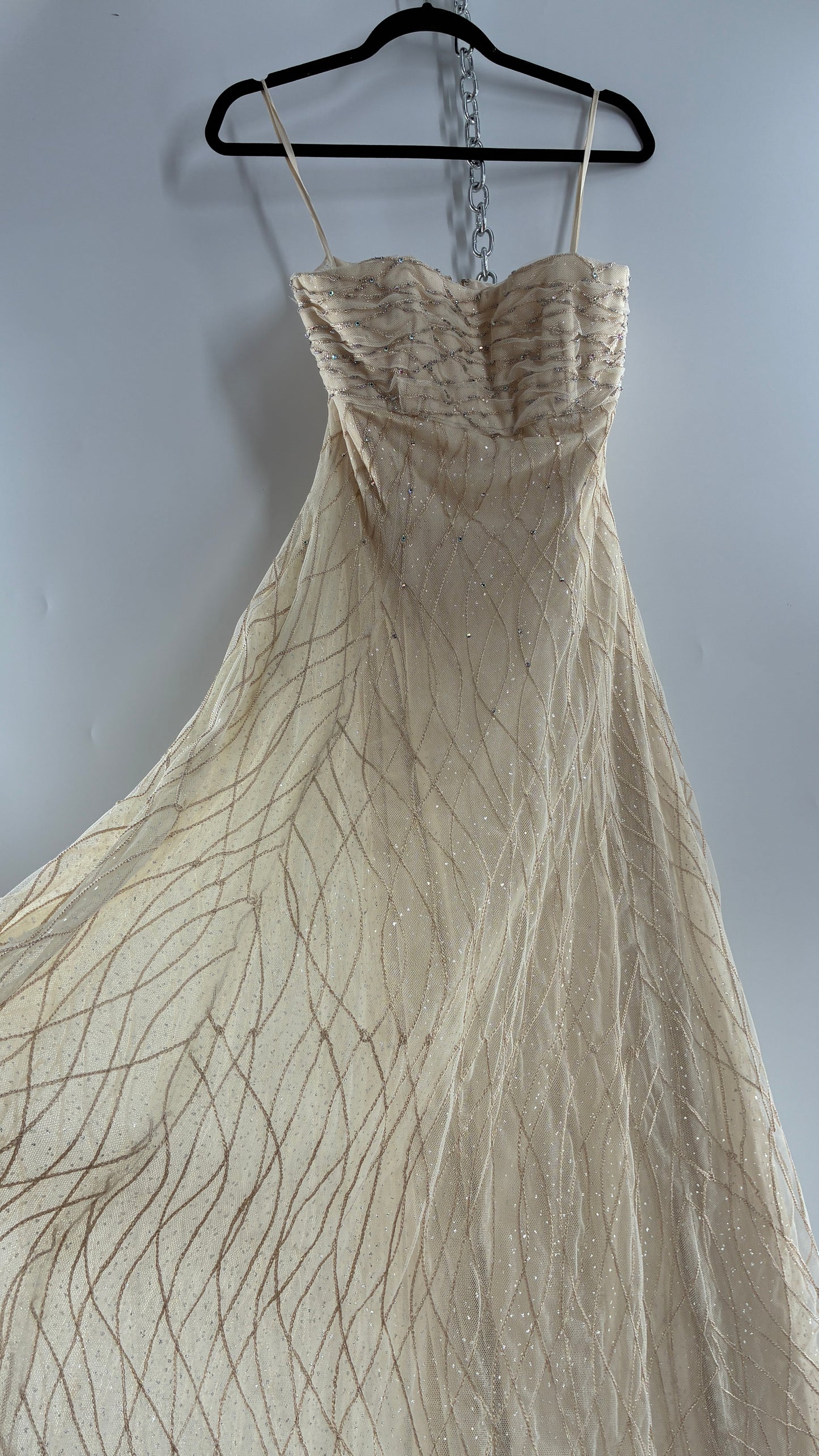 Vintage Victor Costa for Neiman Marcus Strapless Ruched/Pleated Bust Mermaid Gown Covered in Braided Threads and Embroidered Beads (6)