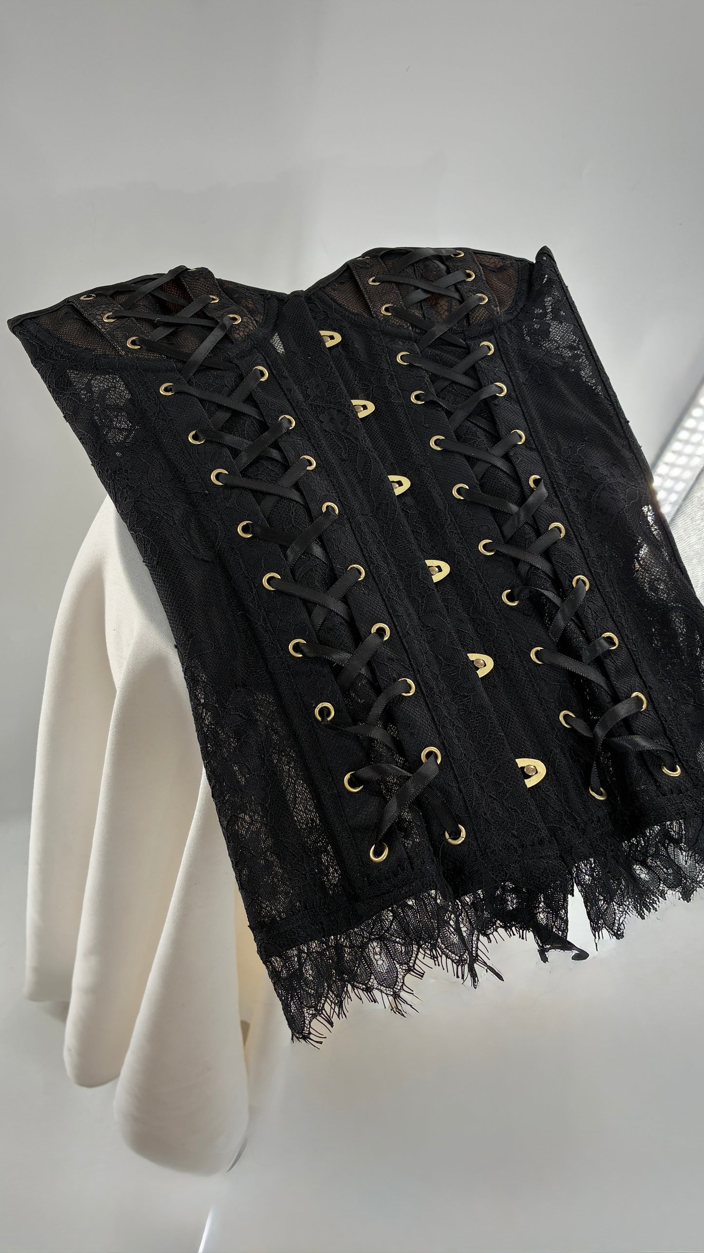 Vintage ADORE ME Lace Up Black Lace Corset with Nude Underlay (Small)