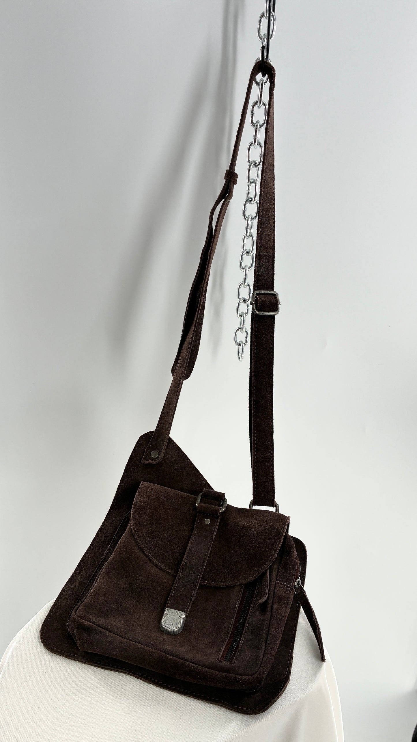 Free People Brown Suede Leather Crossbody Pouch Purse