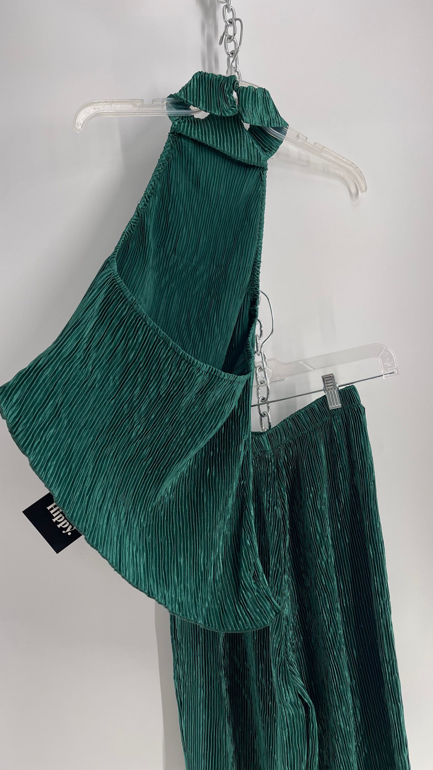 Commense Green Pleated/Fluted High Neck Top and Wide Legs with Tags Attached (Small)