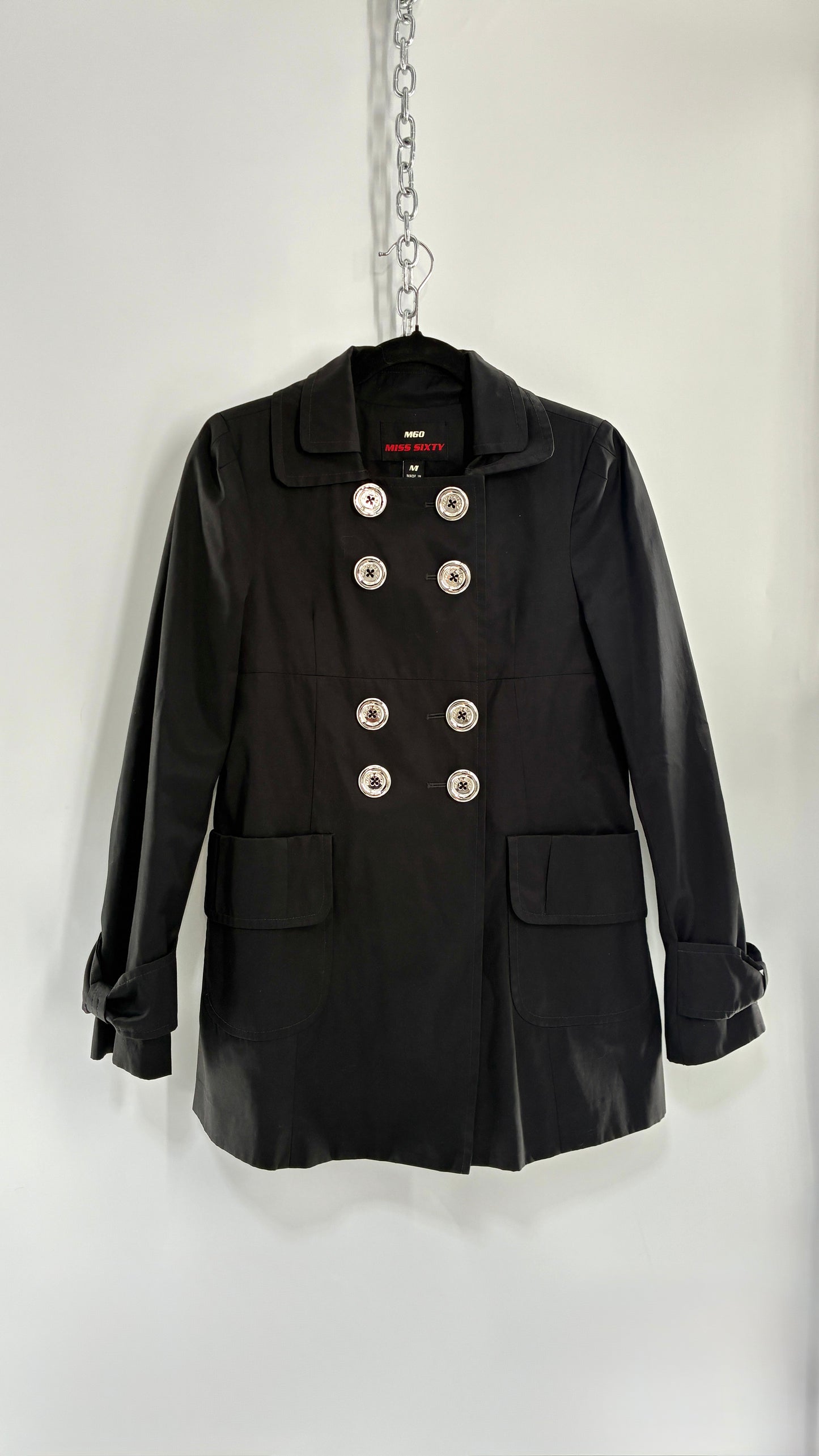 Vintage MISS SIXTY Black Jacket with Oversized Silver Buttons (Medium)