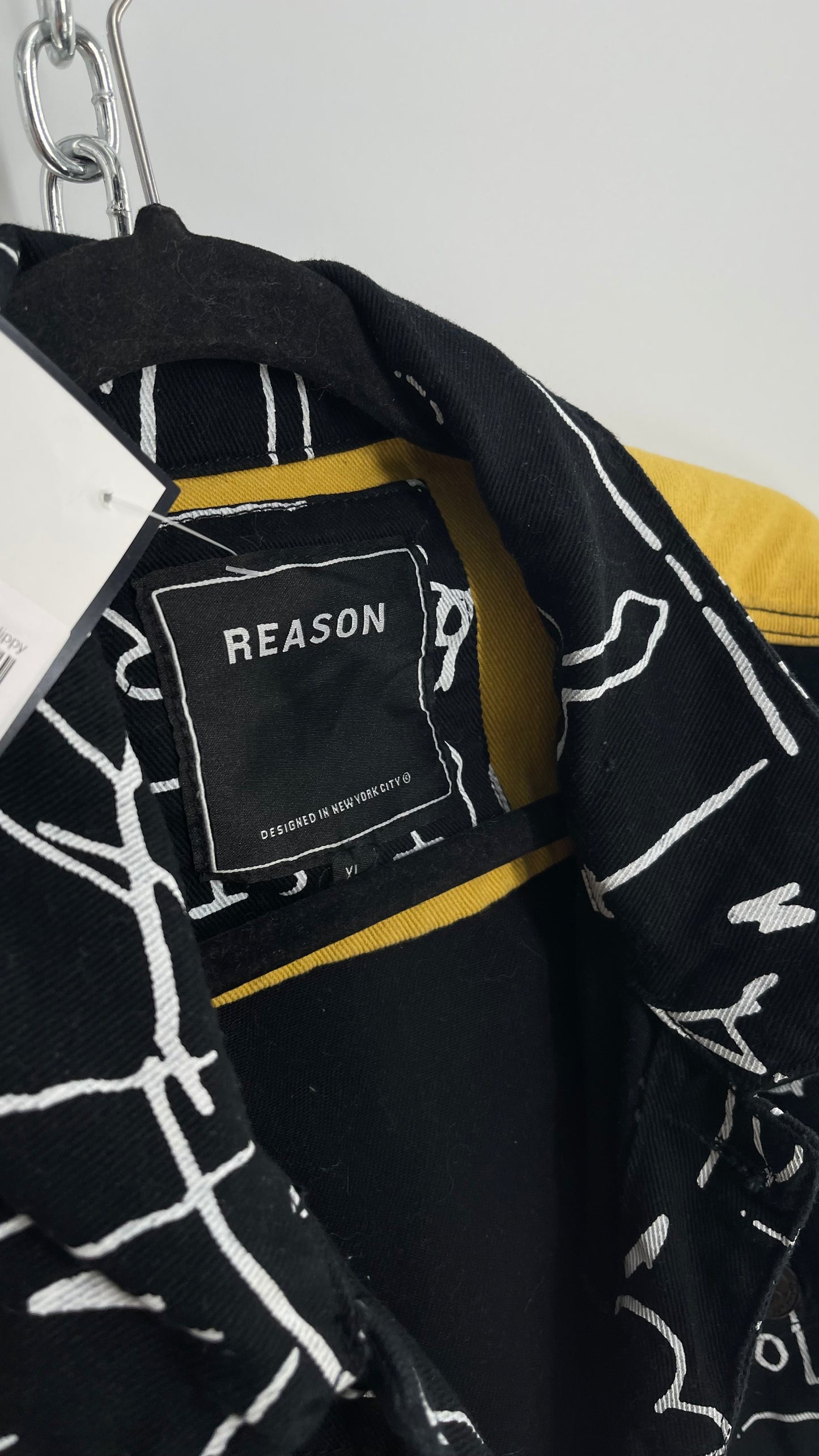 Reason X Jean-Michel Basquiat Black Jacket with Sketch All Over Pattern (XL)