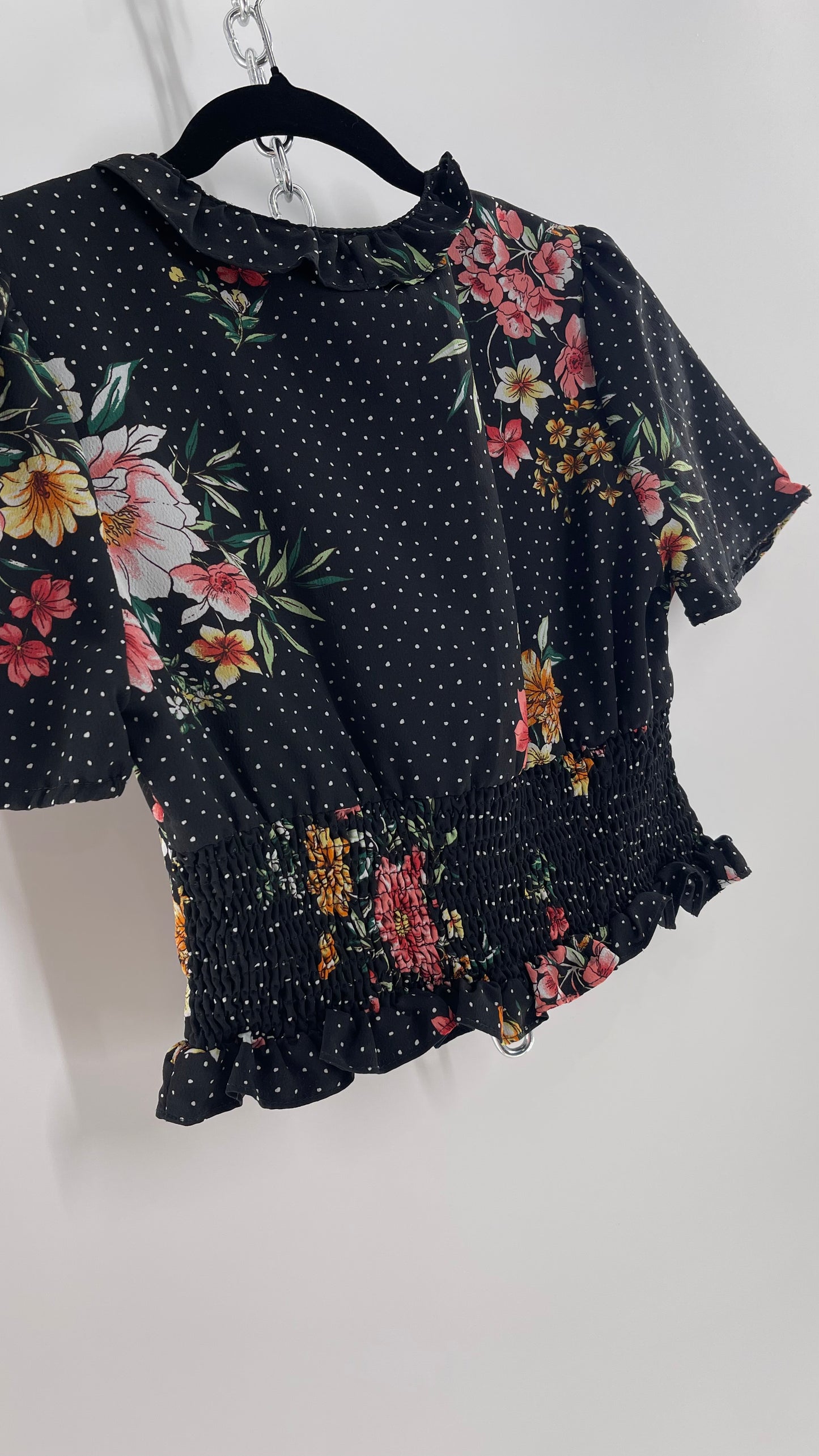 Lost &Wander Polka Dot Florals, Puff Sleeved Button Front (XS)