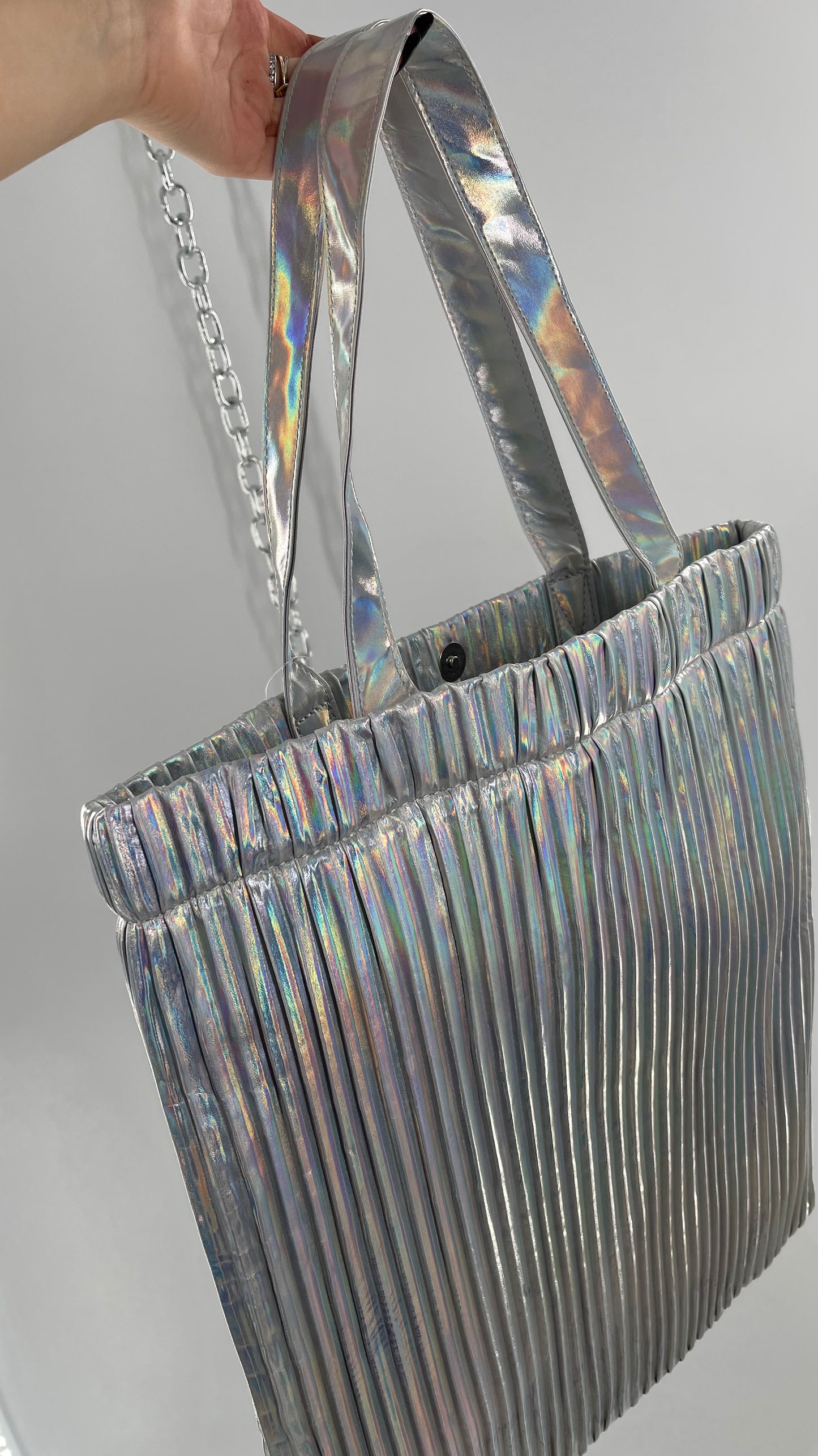 Urban Outfitters Silver Iridescent Fluted Tote Bag