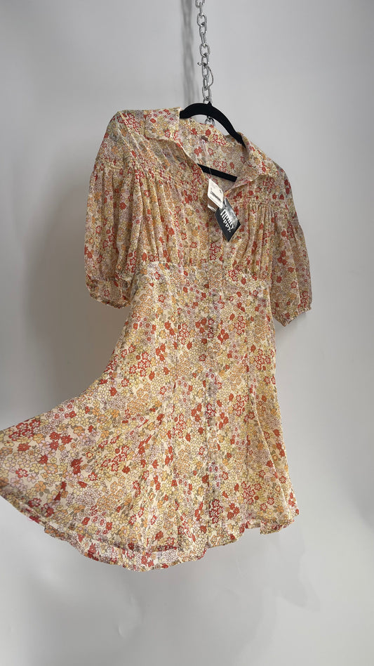 Free People Yellow Bonnie Floral Mini Dress (Small)