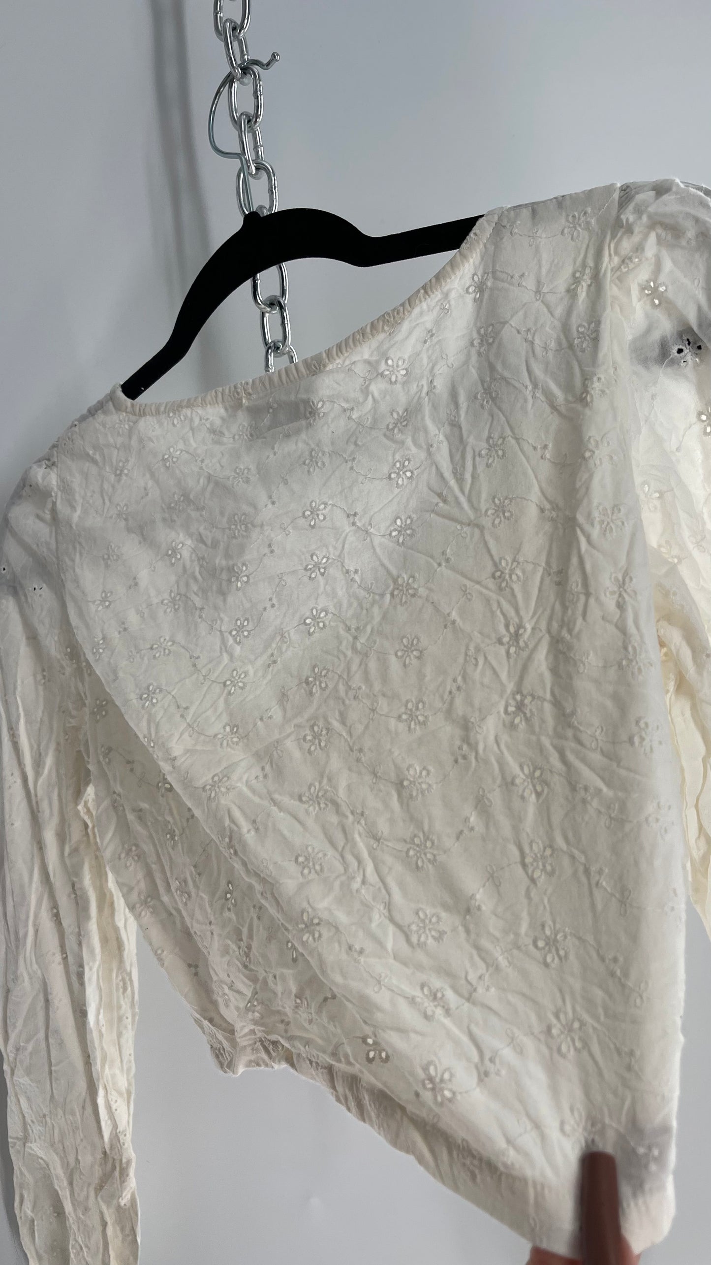 Daisy Street Triple Tie Bust Off White Eyelet Lace Blouse (XS)