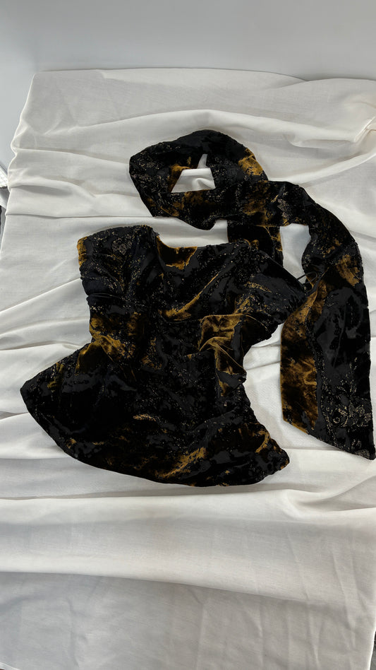 ZARA Black Burn Our Velour Wrap Scarf Corset with Tags (Medium)