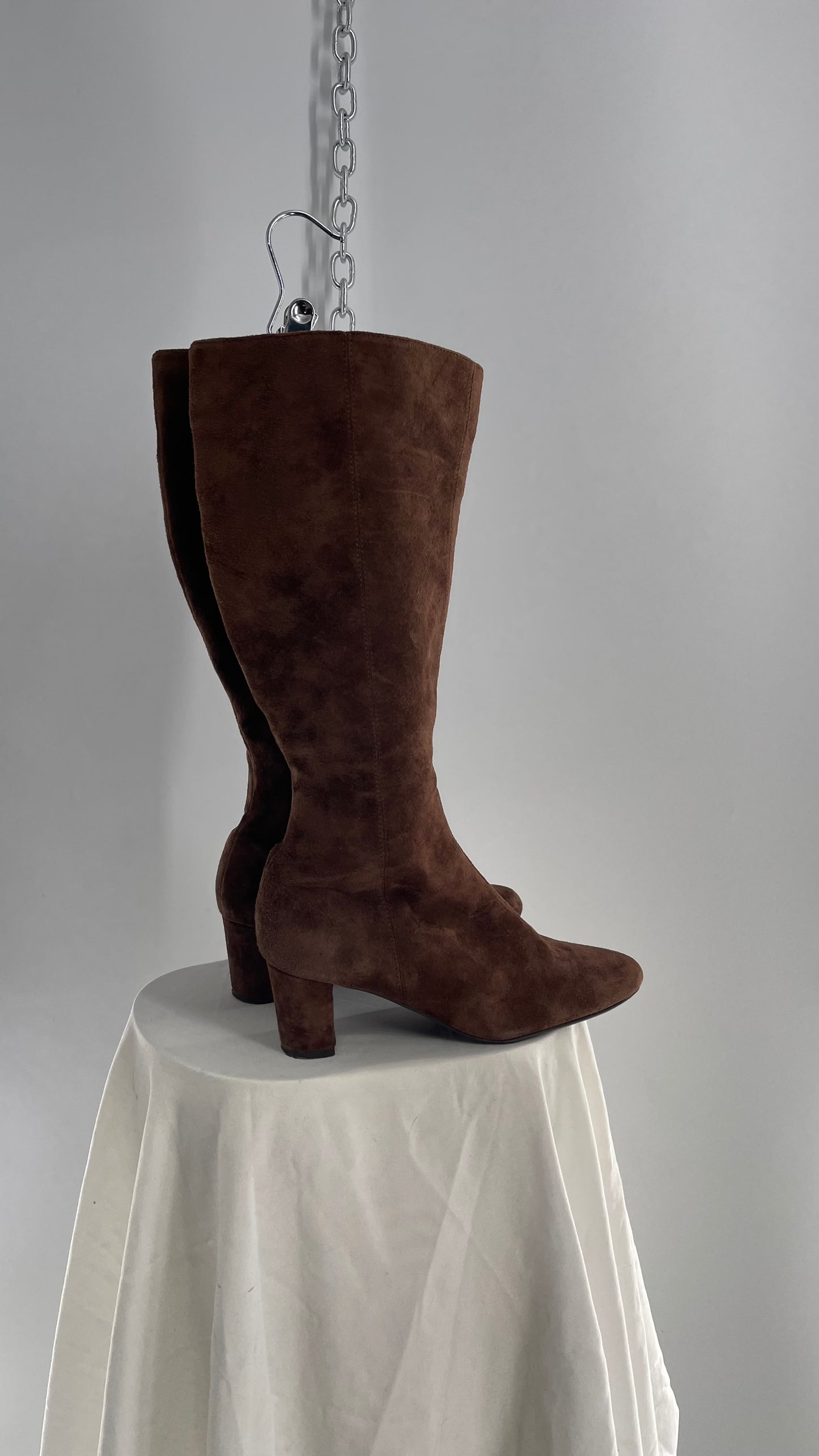 Vintage BIJOU Micro Heel Brown Suede Leather Tall Boot (7.5)