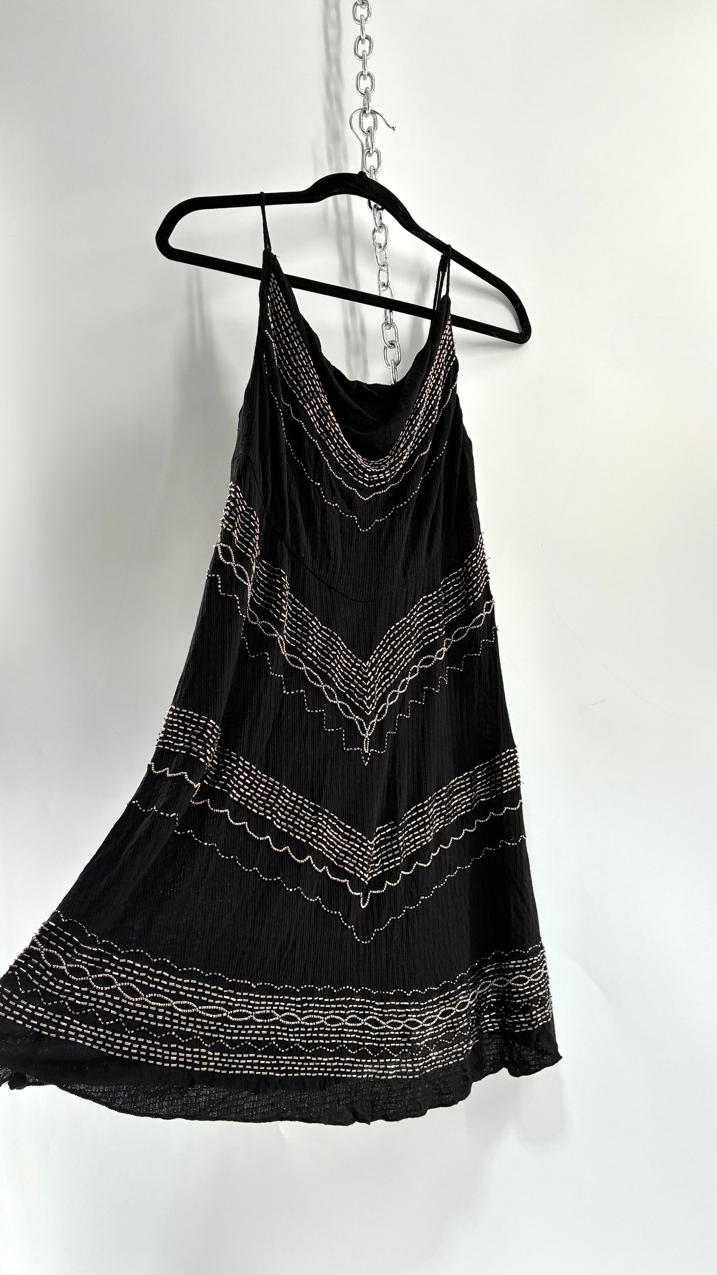 Intimately Free People Black Slip Dress with Silver Beading and Tags Attached (XS)