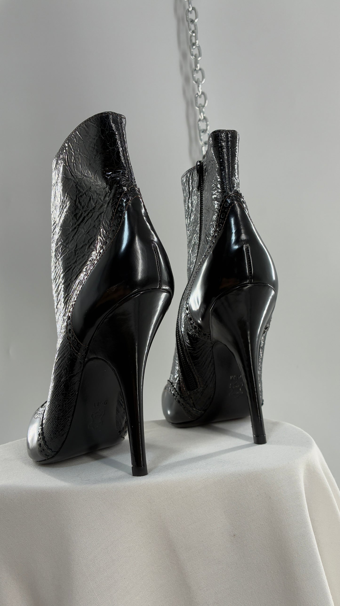 Vintage TORY BURCH Black Patent Leather Stiletto Boots  (9.5)