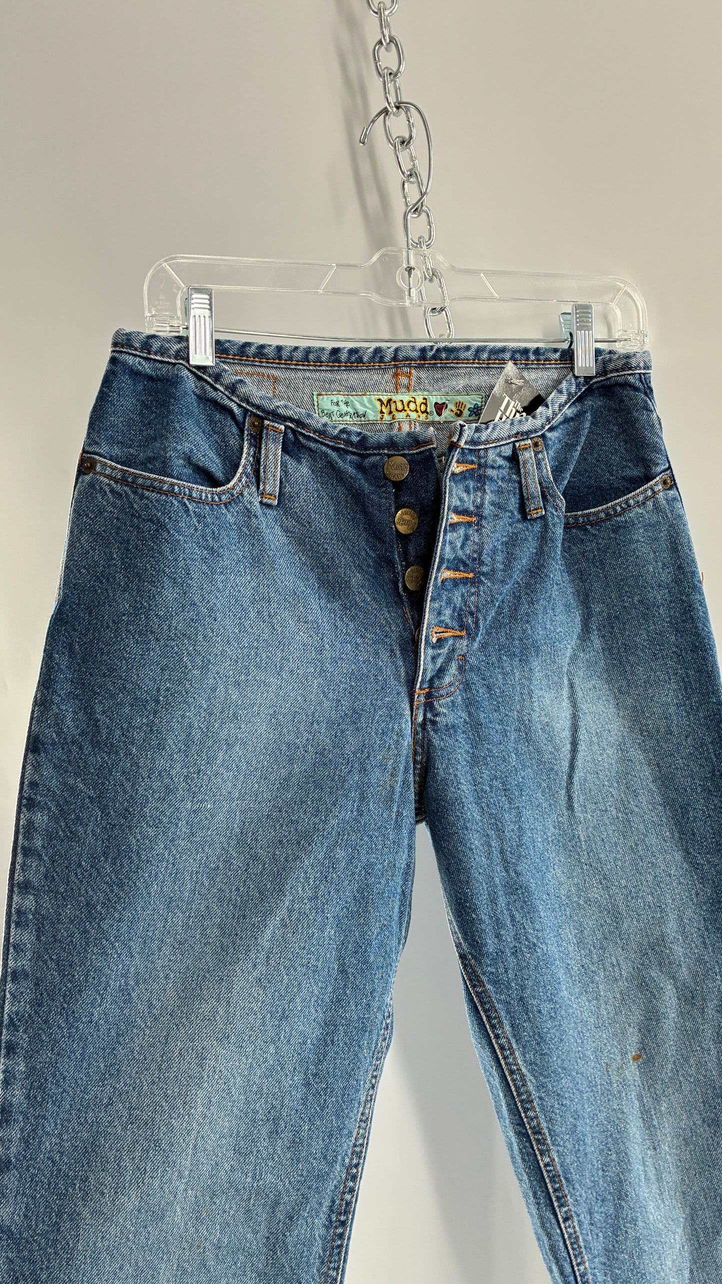 Vintage 1980s MUDD Flared Button Front Jeans with Colorful Jacron (9)