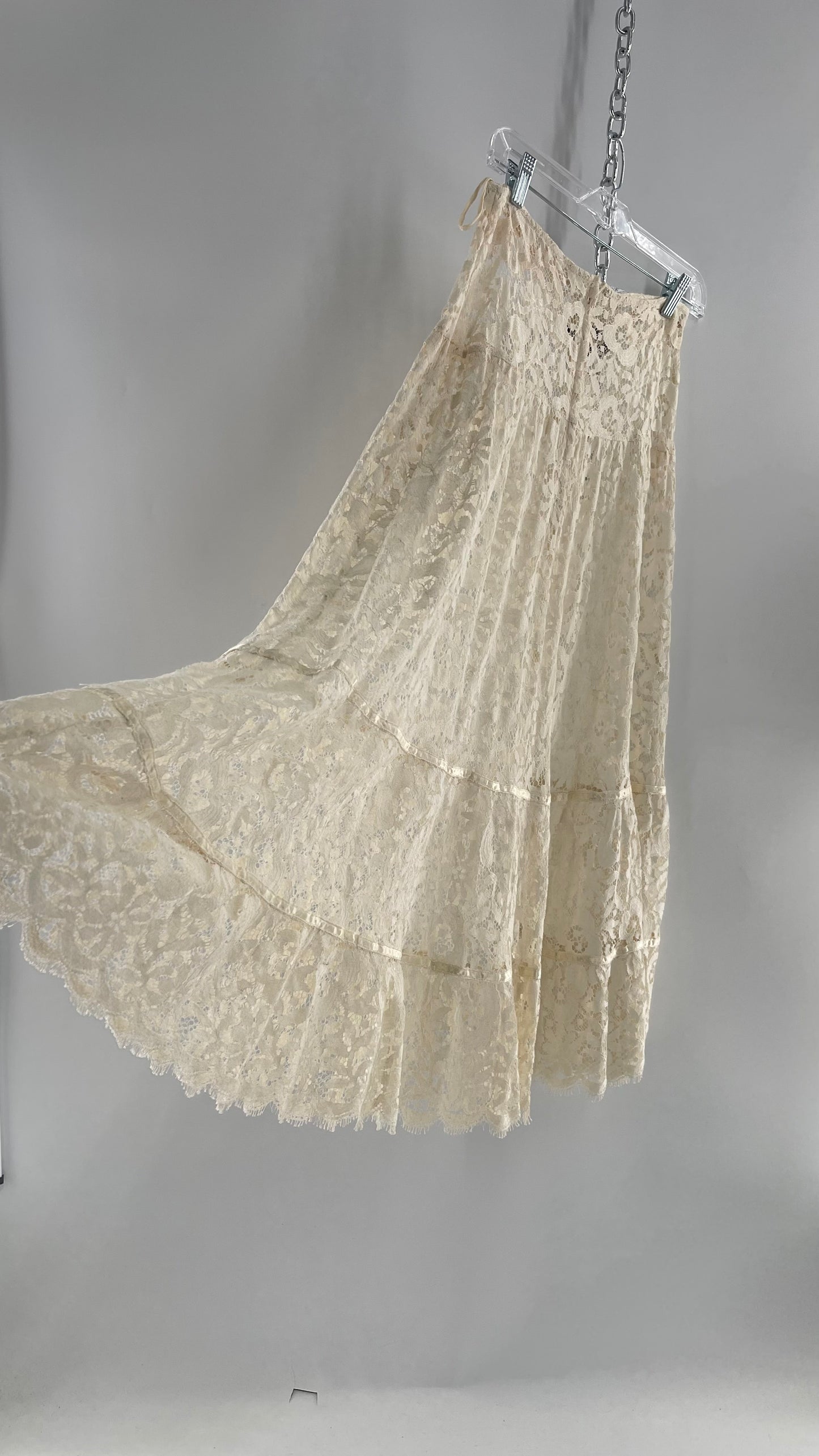 Vintage Jessica McClintock Delicate Off White Lace Skirt (7/8)